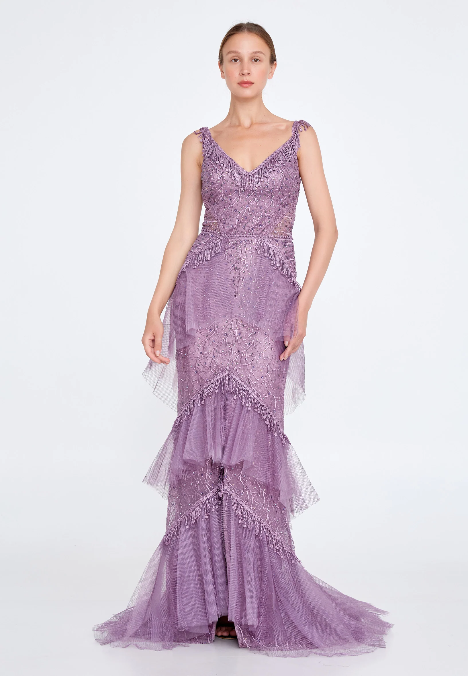 Sleeveless Maxi Lace Column Regular Wedding Guest Dress knz3047 - Image 5