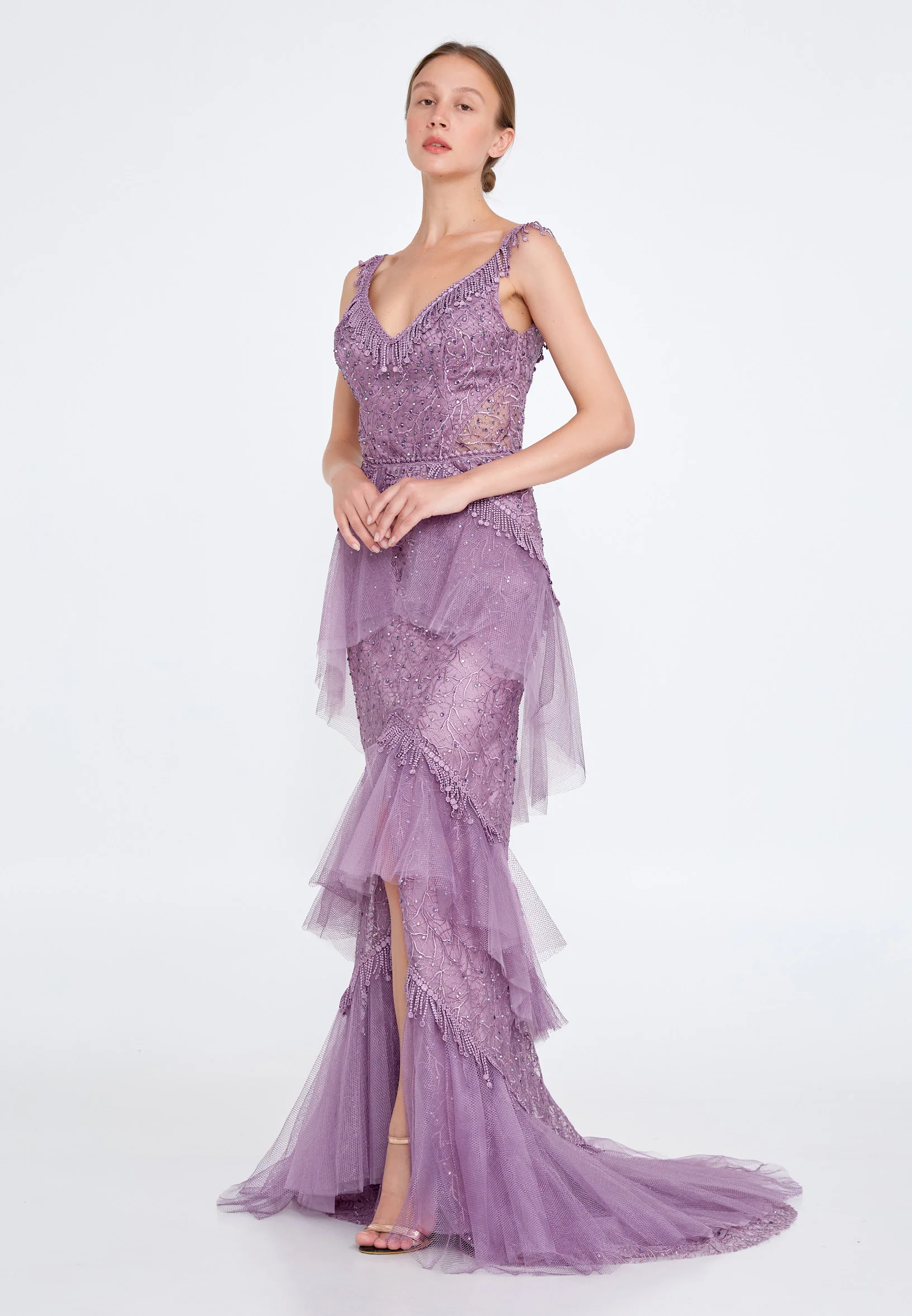 Sleeveless Maxi Lace Column Regular Wedding Guest Dress knz3047 - Image 7