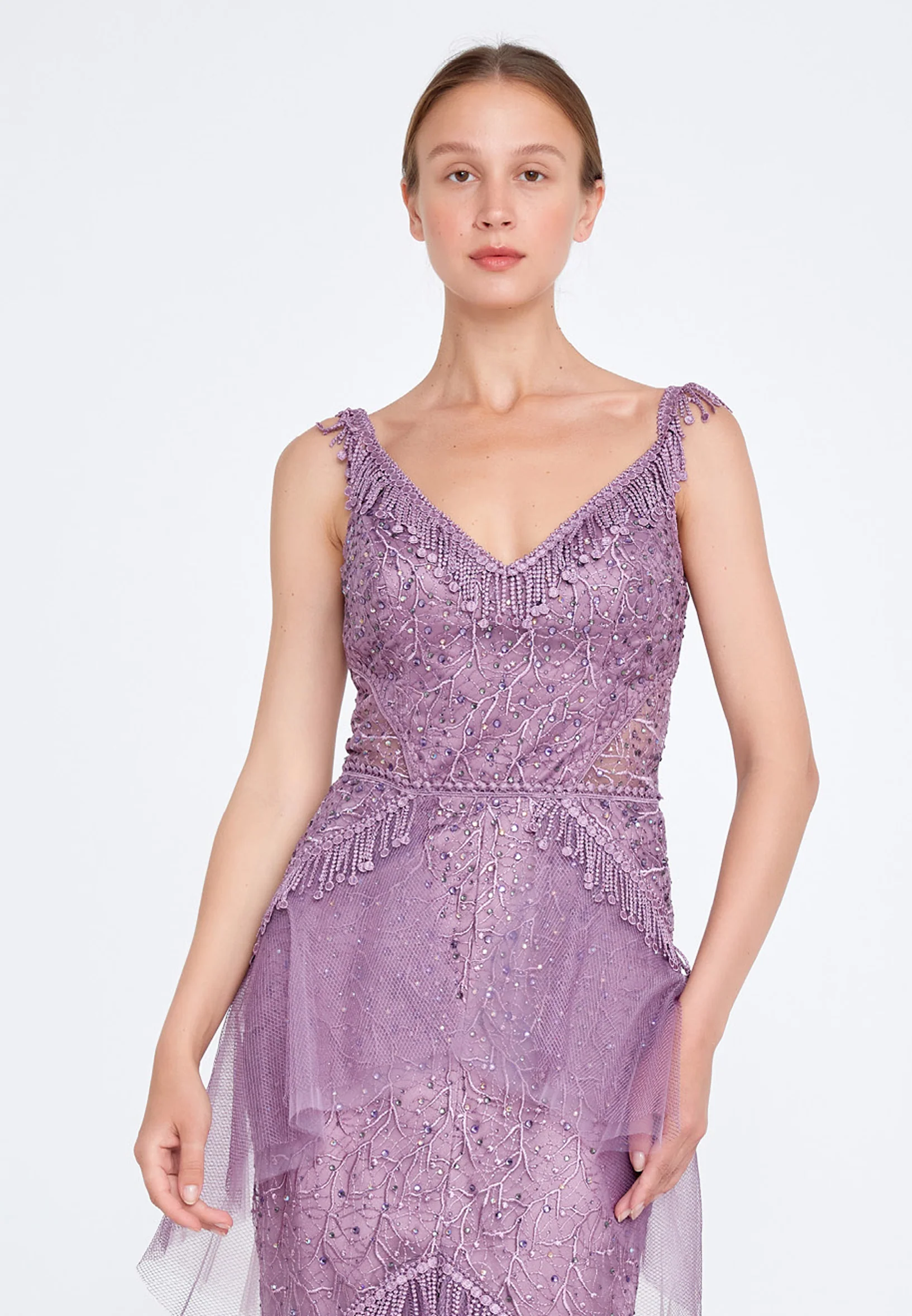 Sleeveless Maxi Lace Column Regular Wedding Guest Dress knz3047 - Image 8