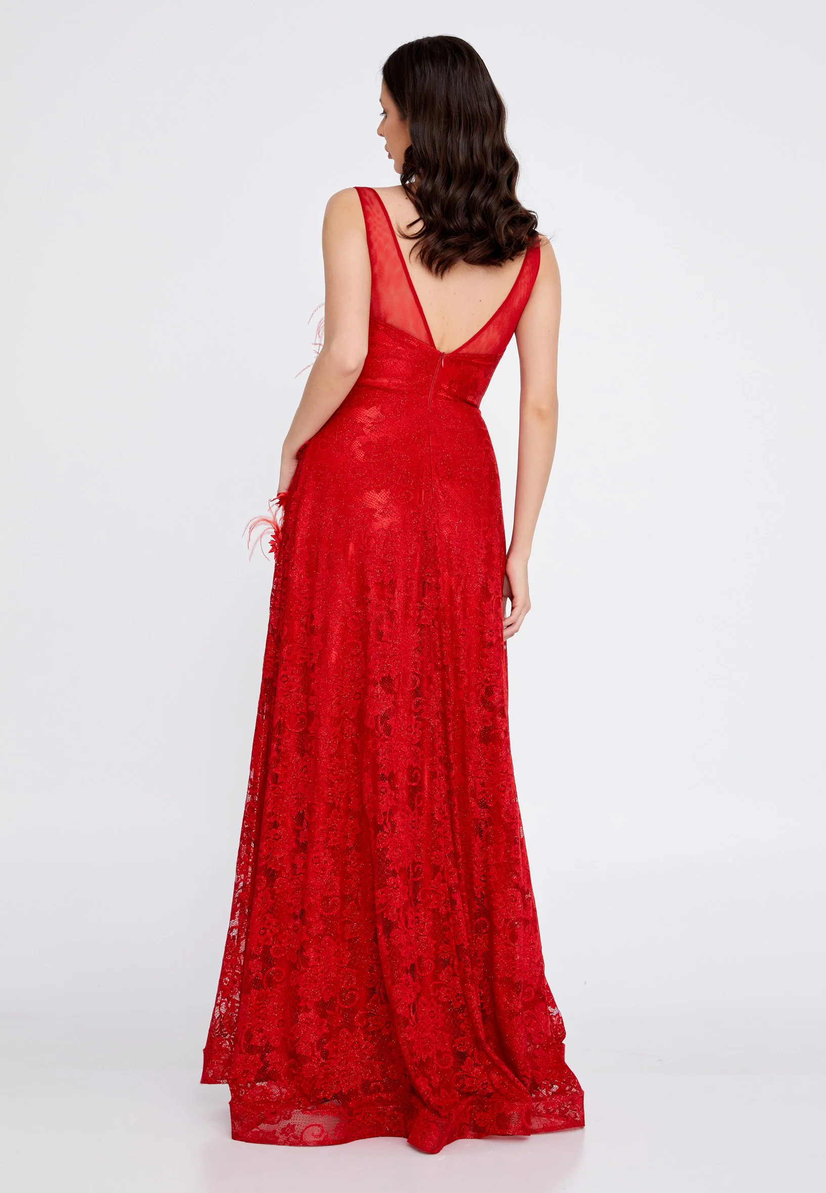 Sleeveless Maxi Lace Column Regular Wedding Guest Dress rmn2755-2 - Image 10