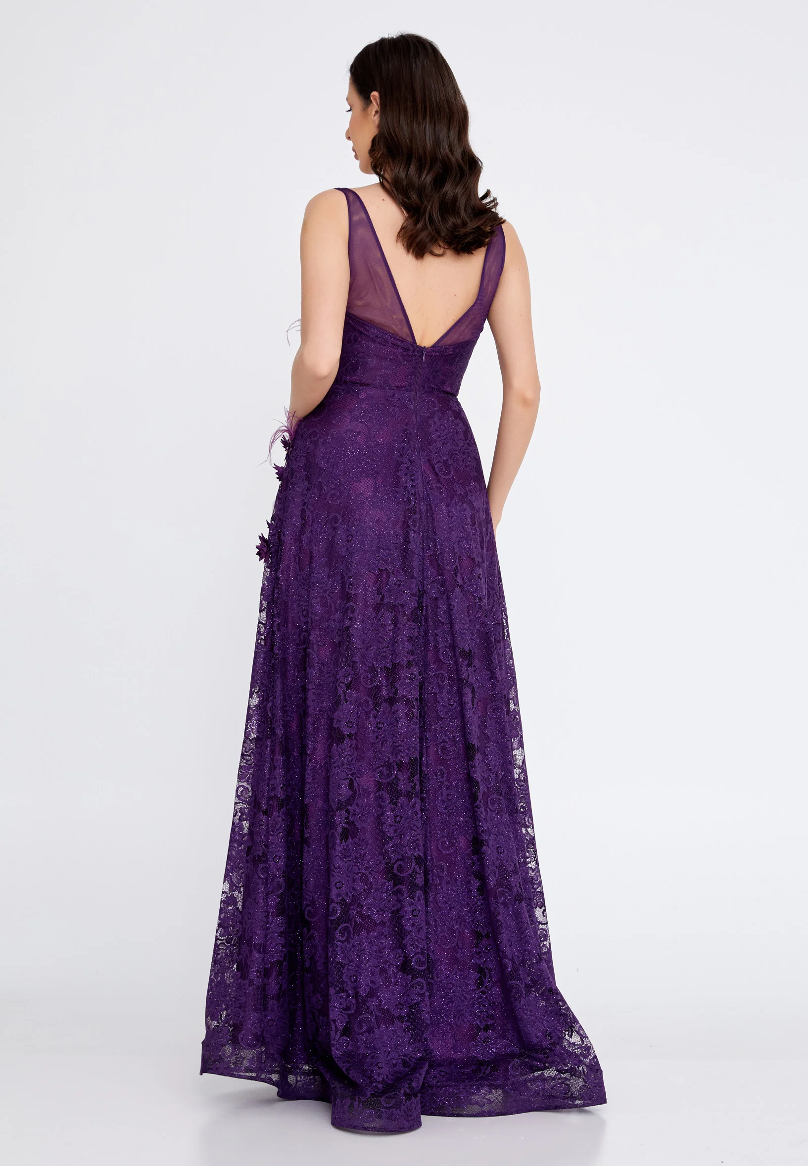 Sleeveless Maxi Lace Column Regular Wedding Guest Dress rmn2755-2 - Image 6
