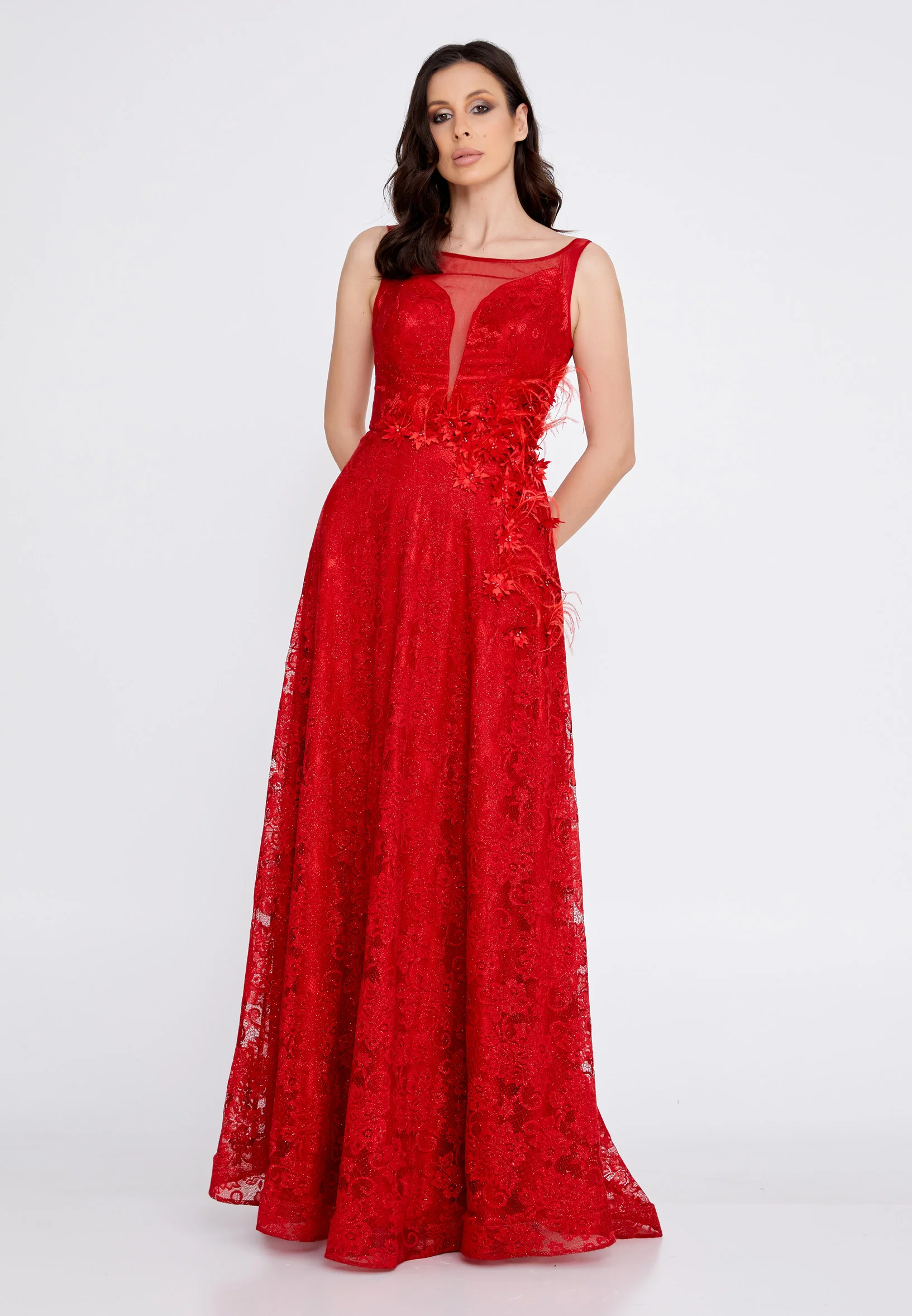 Sleeveless Maxi Lace Column Regular Wedding Guest Dress rmn2755-2 - Image 9