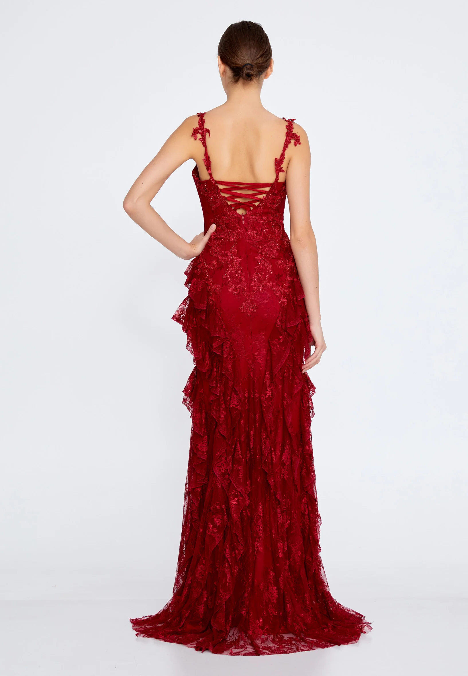 Sleeveless Maxi Lace Mermaid Regular Wedding Guest Dress omn2147 - Image 14