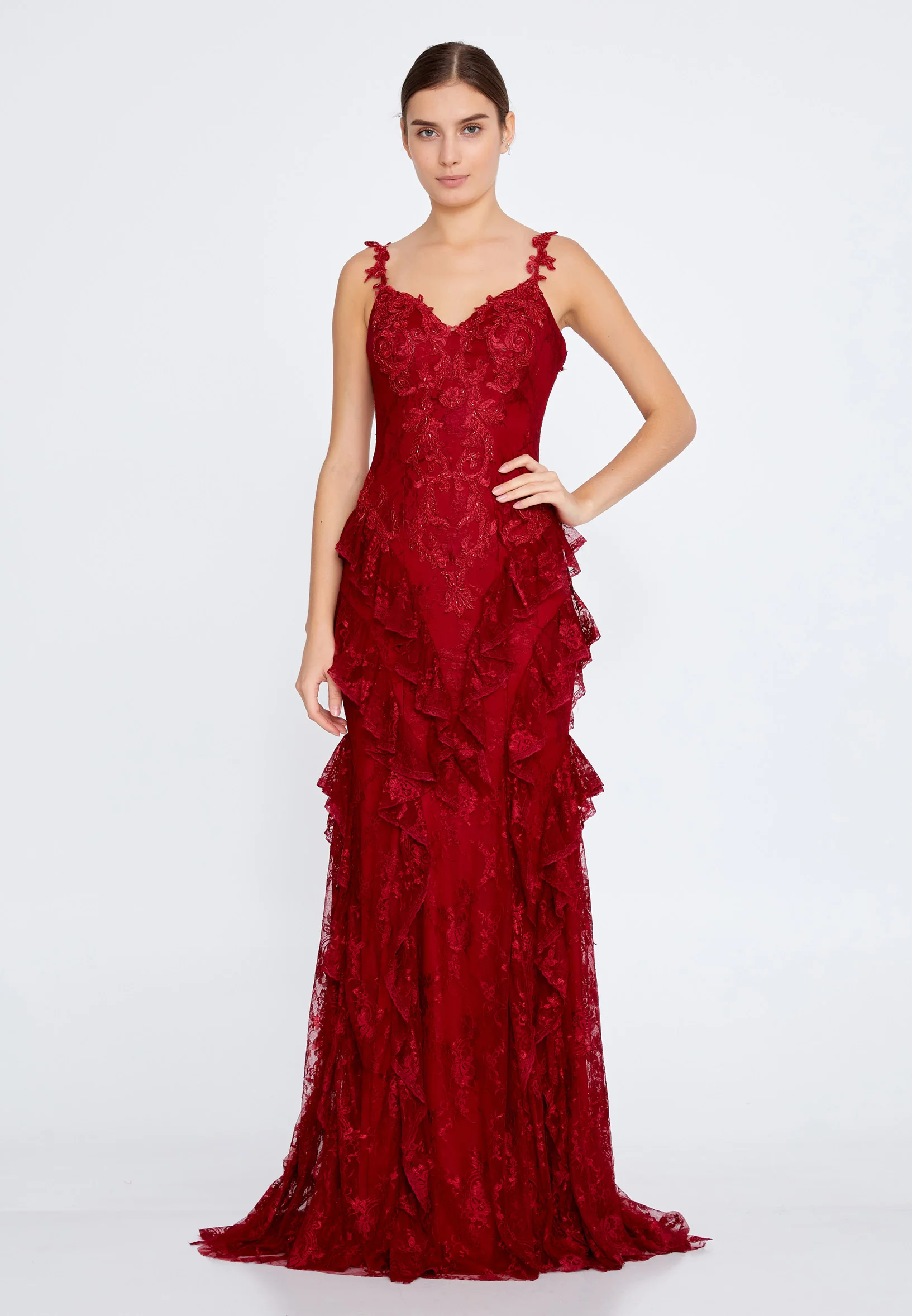 Sleeveless Maxi Lace Mermaid Regular Wedding Guest Dress omn2147 - Image 9