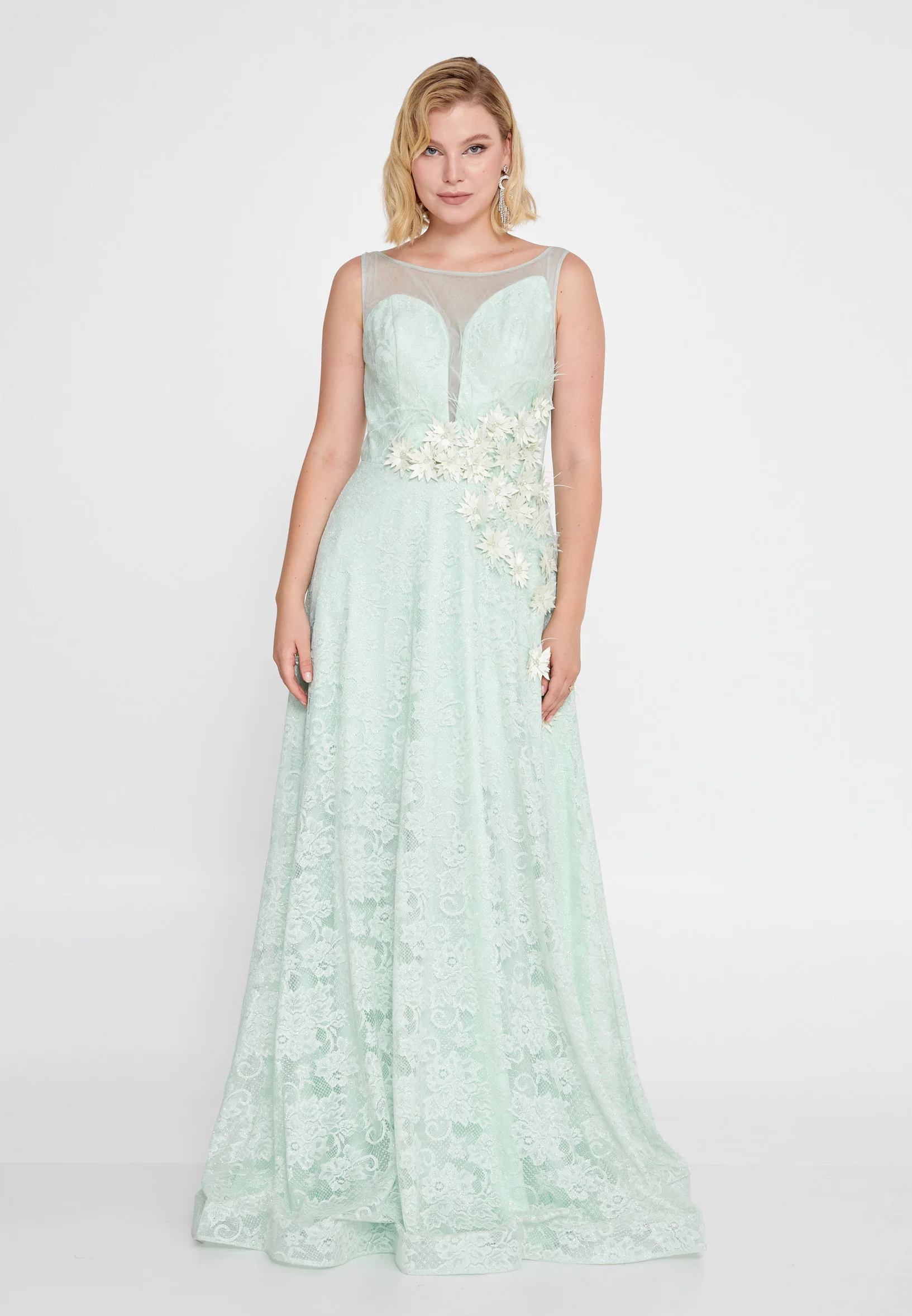 Sleeveless Maxi Lace Mermaid Regular Wedding Guest Dress rmn2755-1