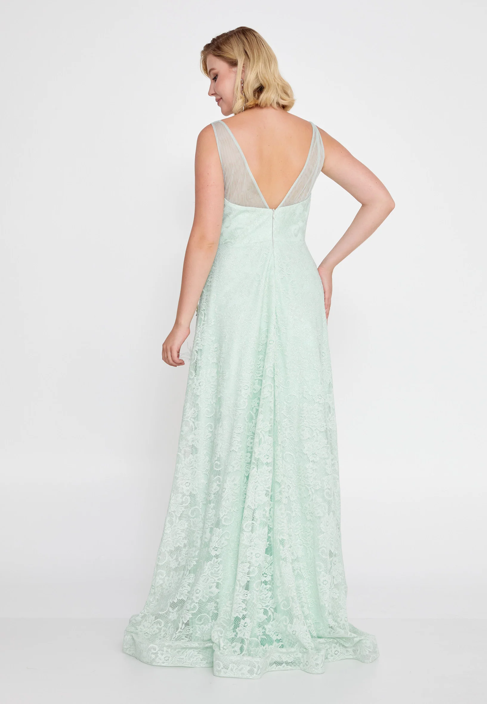 Sleeveless Maxi Lace Mermaid Regular Wedding Guest Dress rmn2755-1 - Image 2