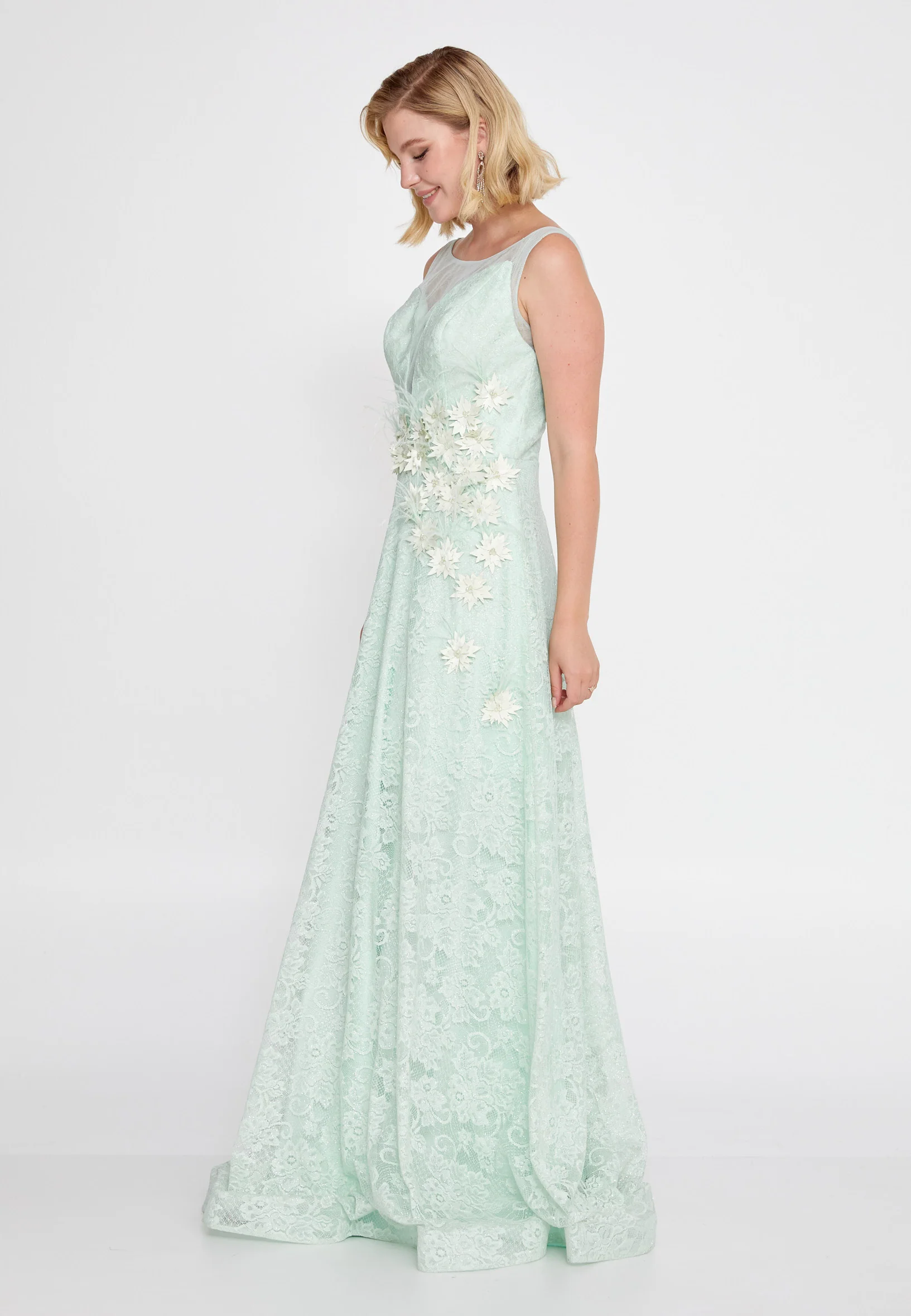 Sleeveless Maxi Lace Mermaid Regular Wedding Guest Dress rmn2755-1 - Image 3