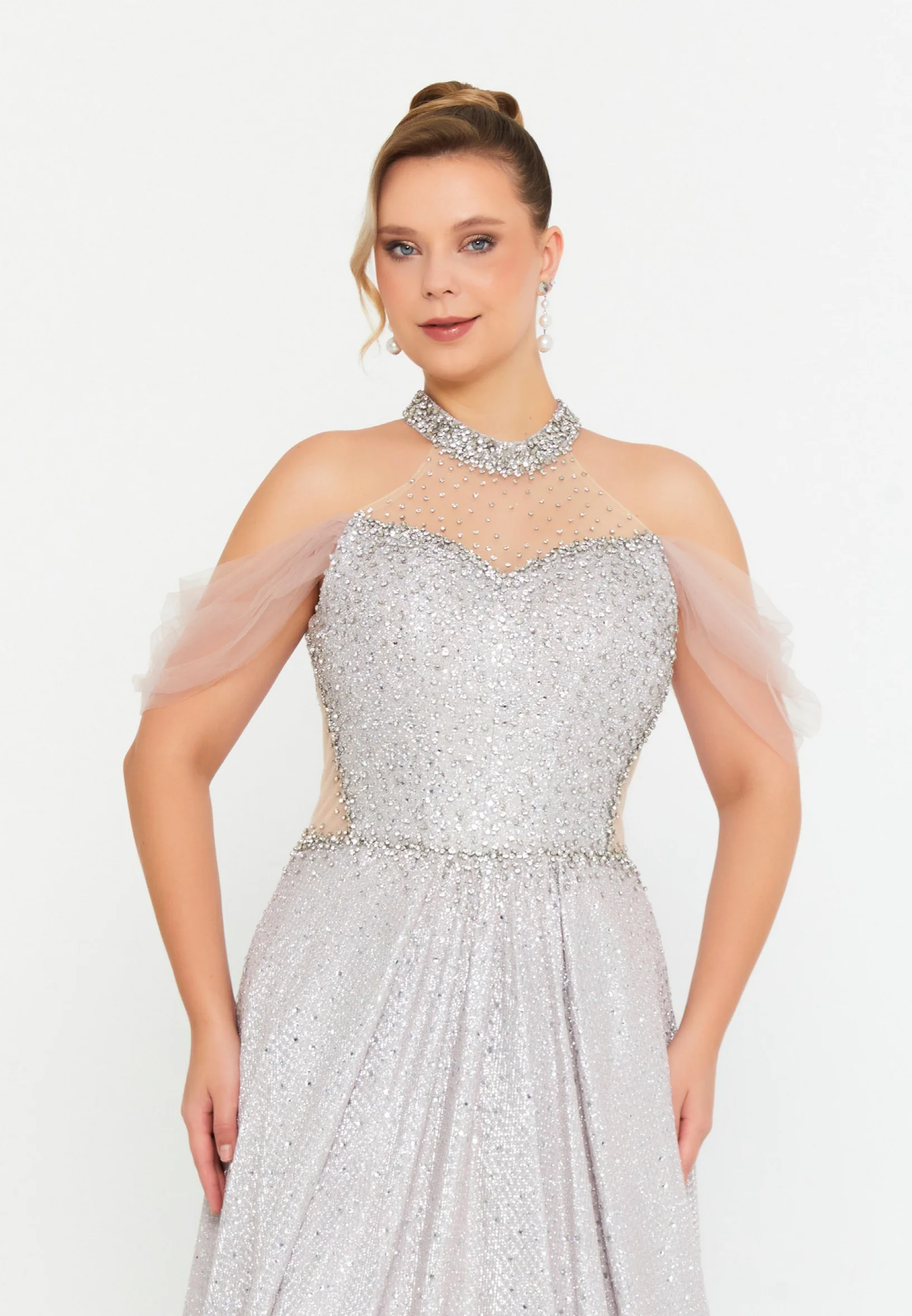Sleeveless Maxi Lycra A - Line Regular Prom Dress mtc04-32 - Image 4
