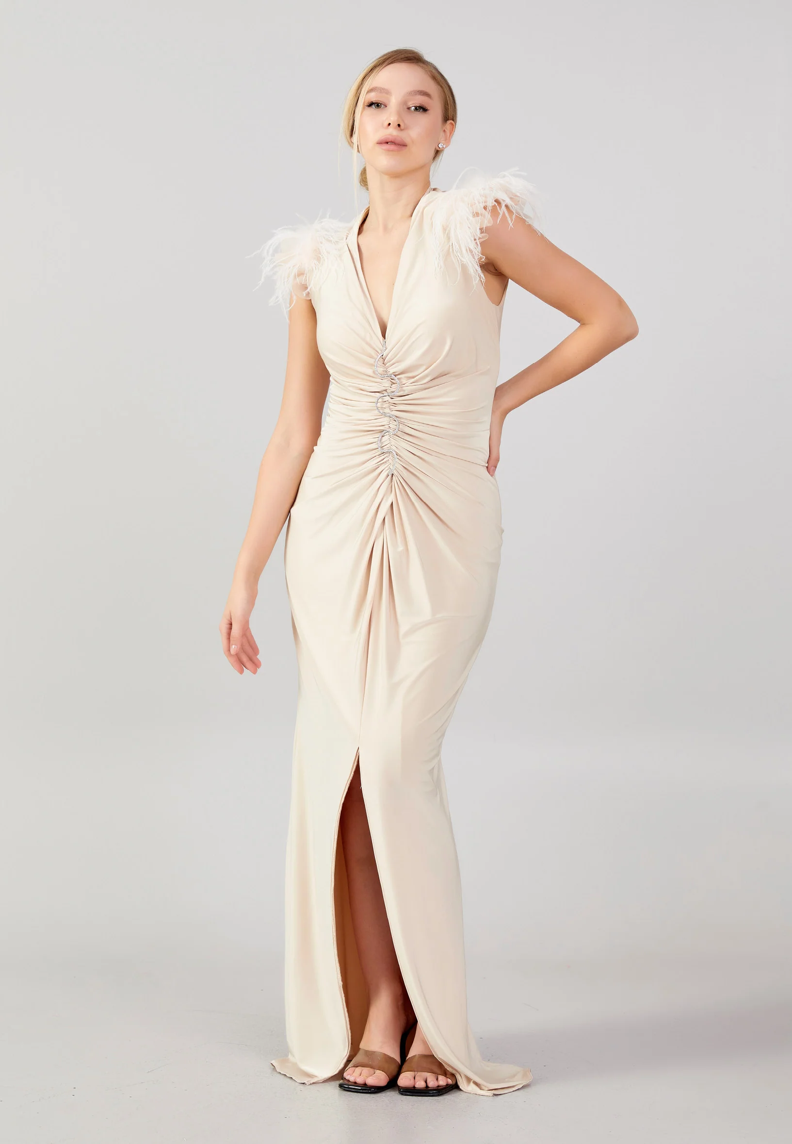Sleeveless Maxi Lycra Column Regular Wedding Guest Dress ses2791 - Image 5