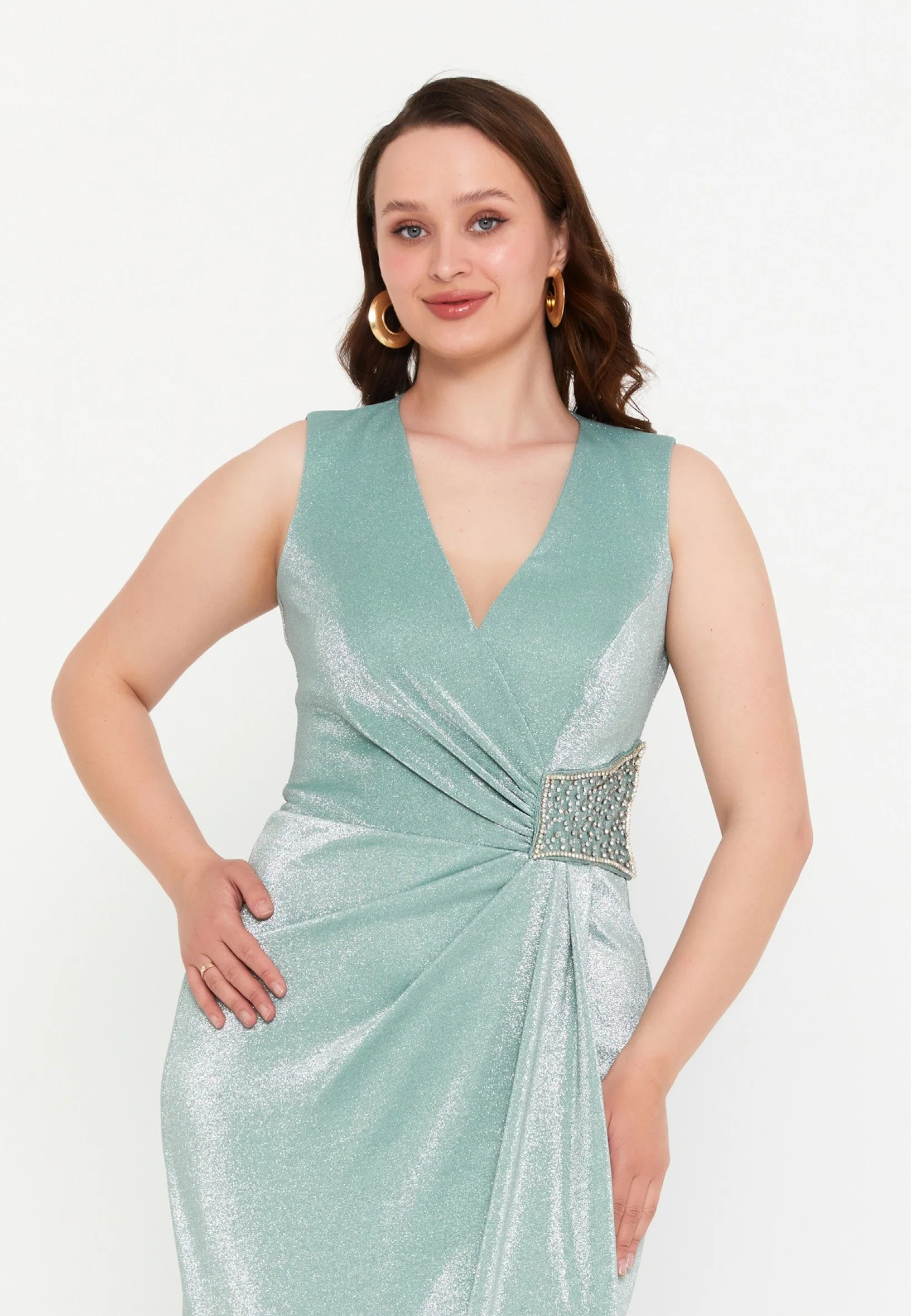 Sleeveless Maxi Lycra Mermaid Plus Size Wedding Guest Dress prl780 - Image 4