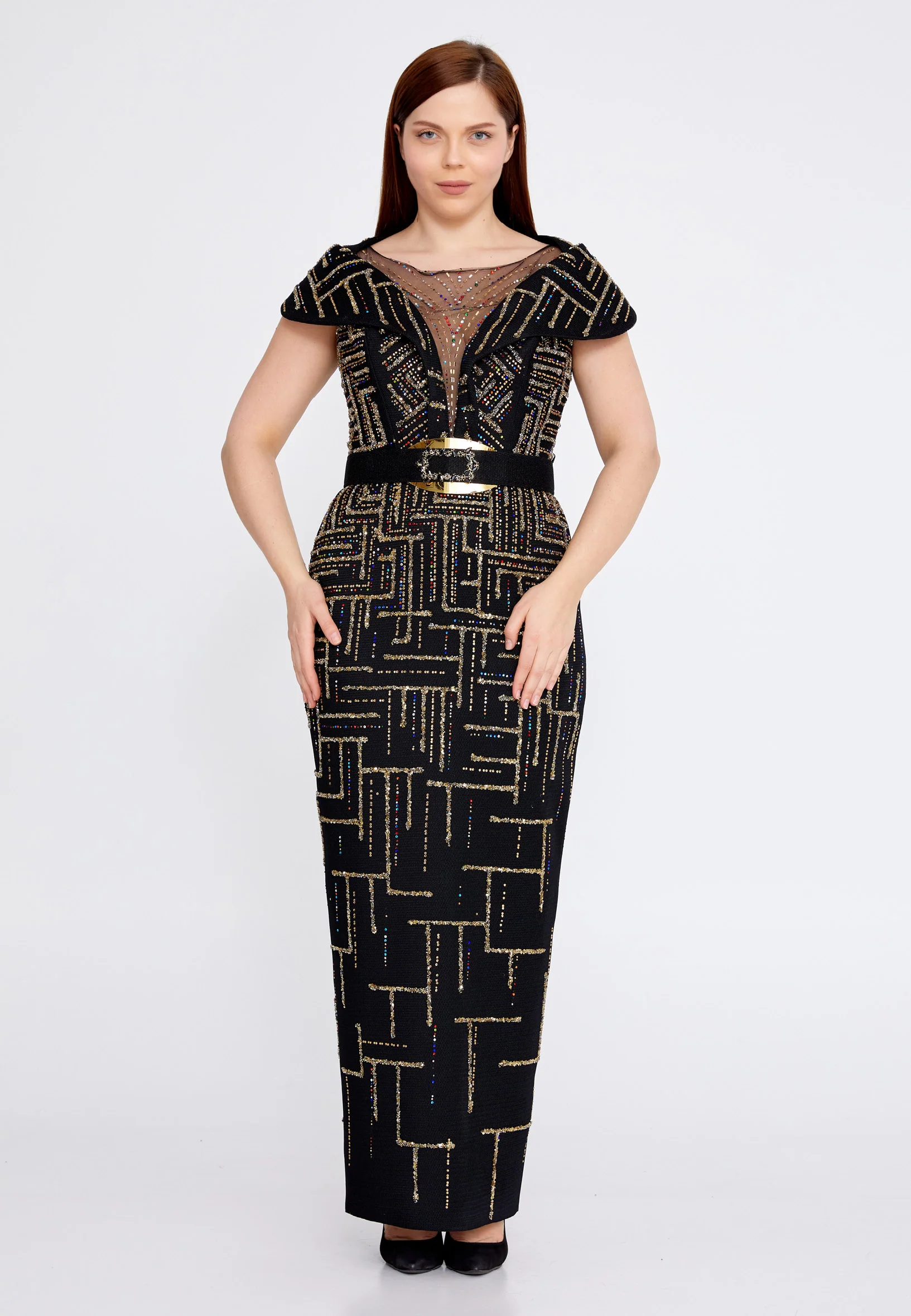 Sleeveless Maxi Polyester Column Plus Size Prom Dress crm0860-b