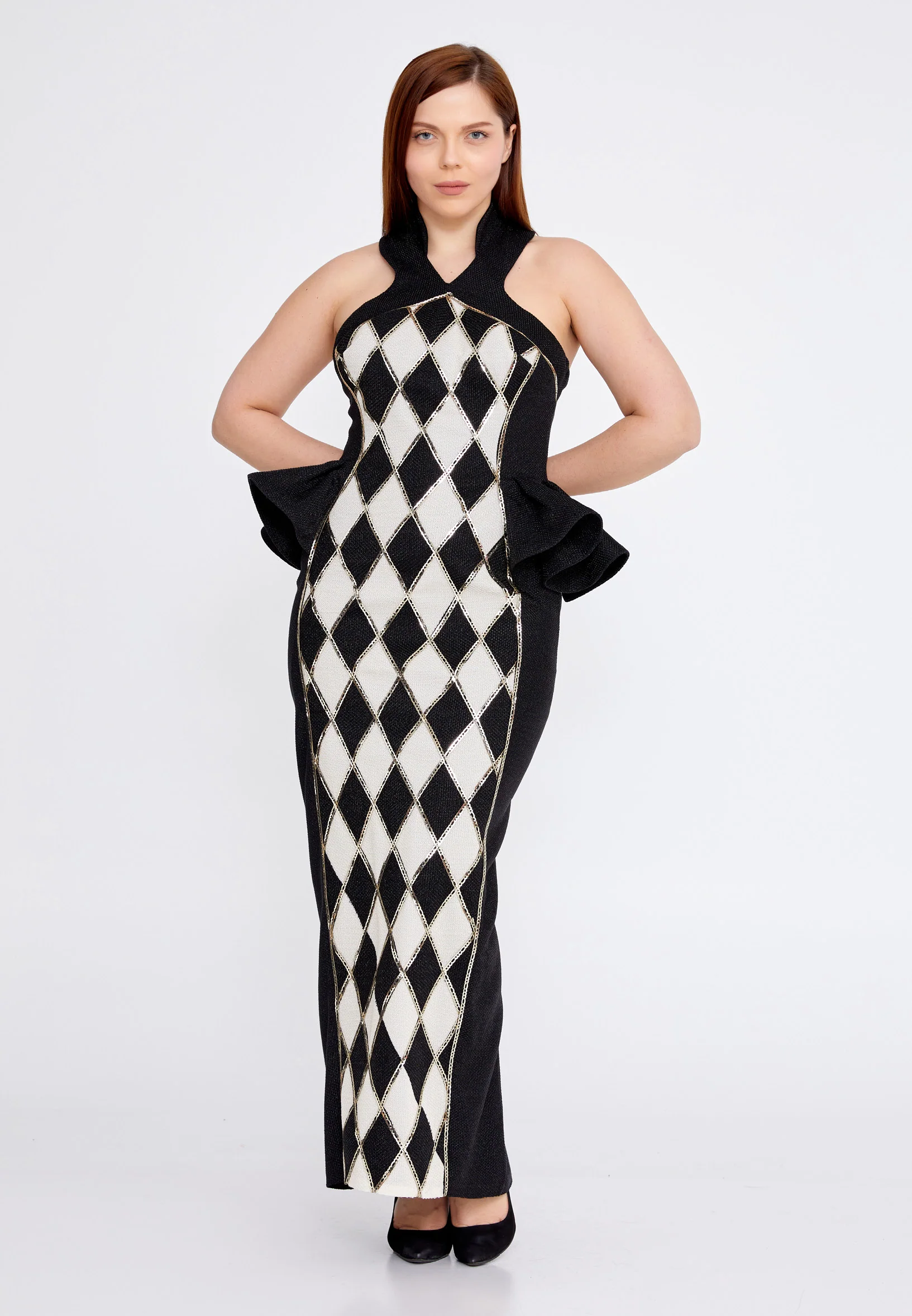Sleeveless Maxi Polyester Column Plus Size Prom Dress crm22sel0854-b