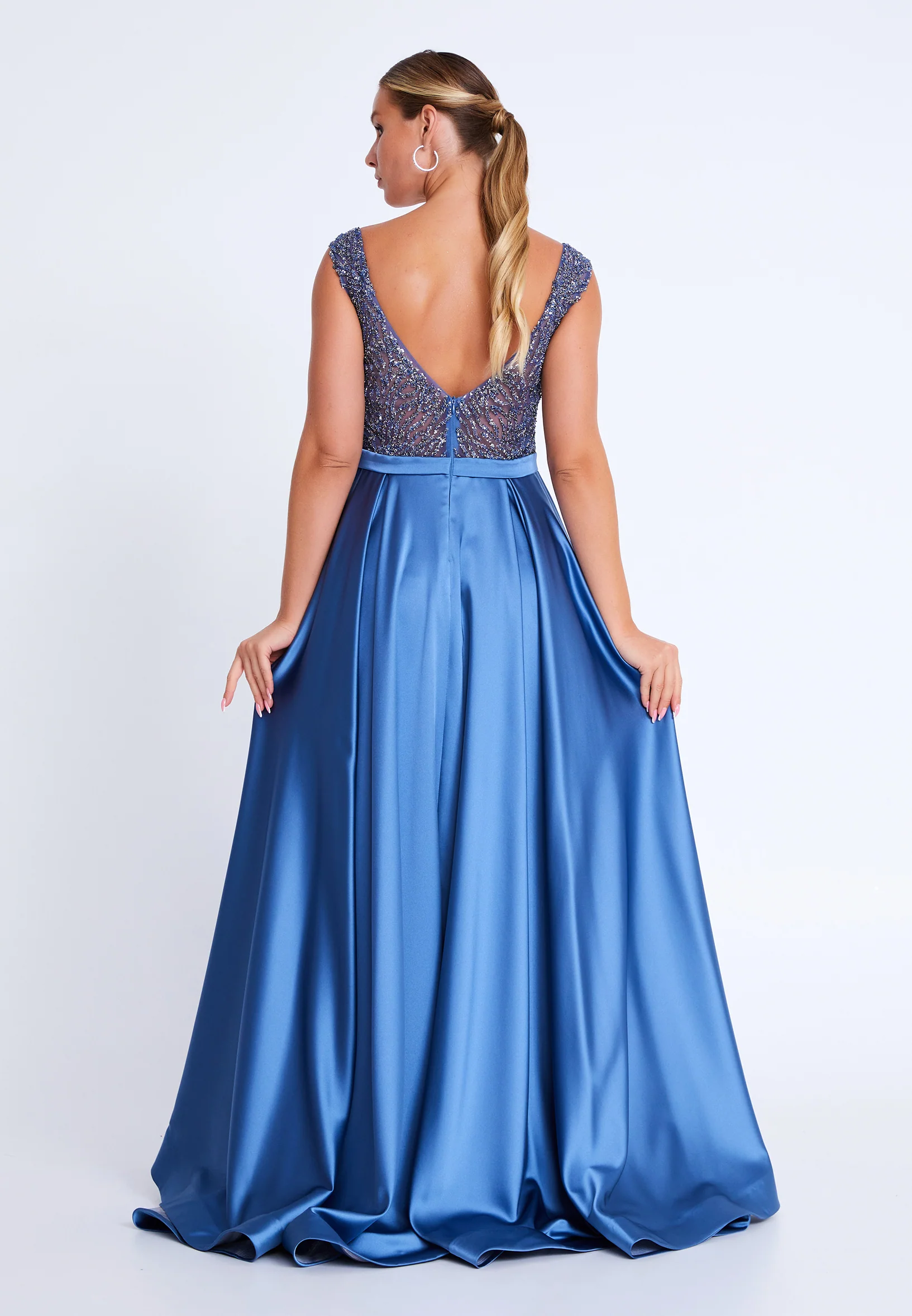 Sleeveless Maxi Satin A - Line Plus Size Prom Dress aln1521 - Image 2