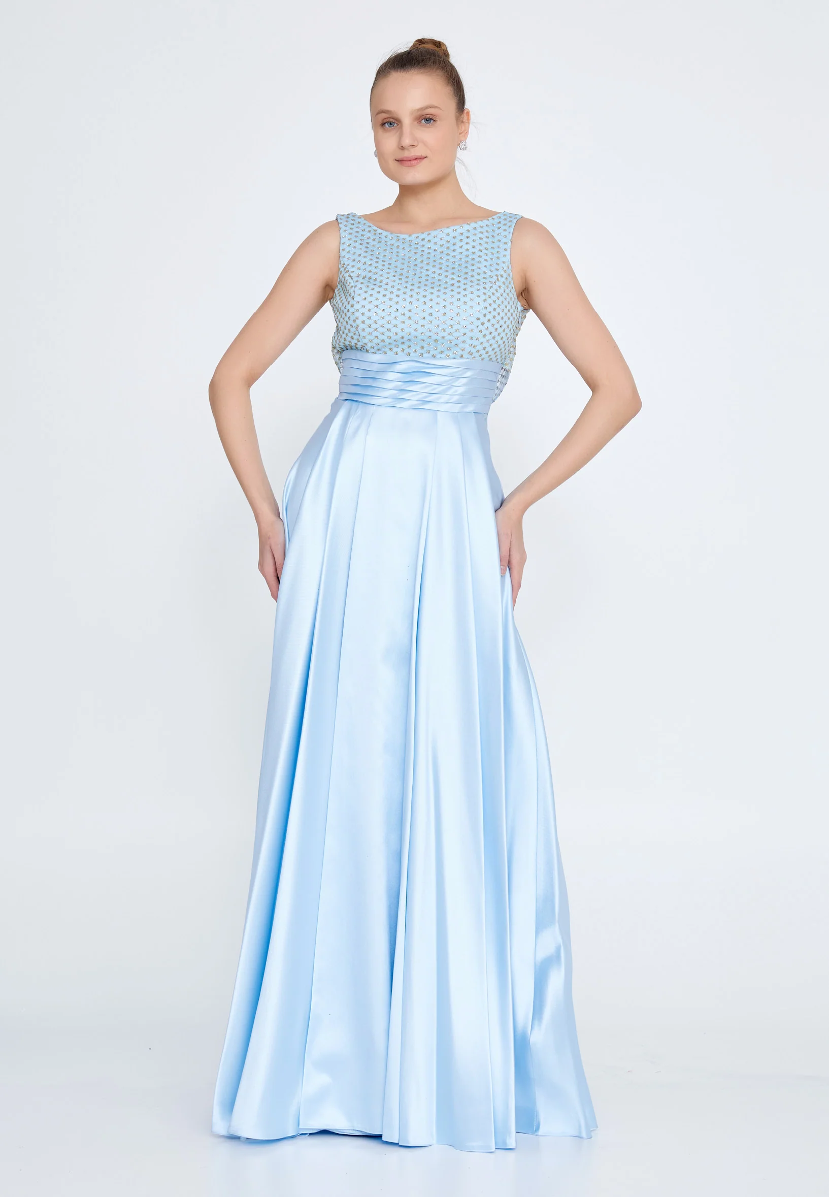 Sleeveless Maxi Satin A - Line Regular Prom Dress rmn2430 - Image 5