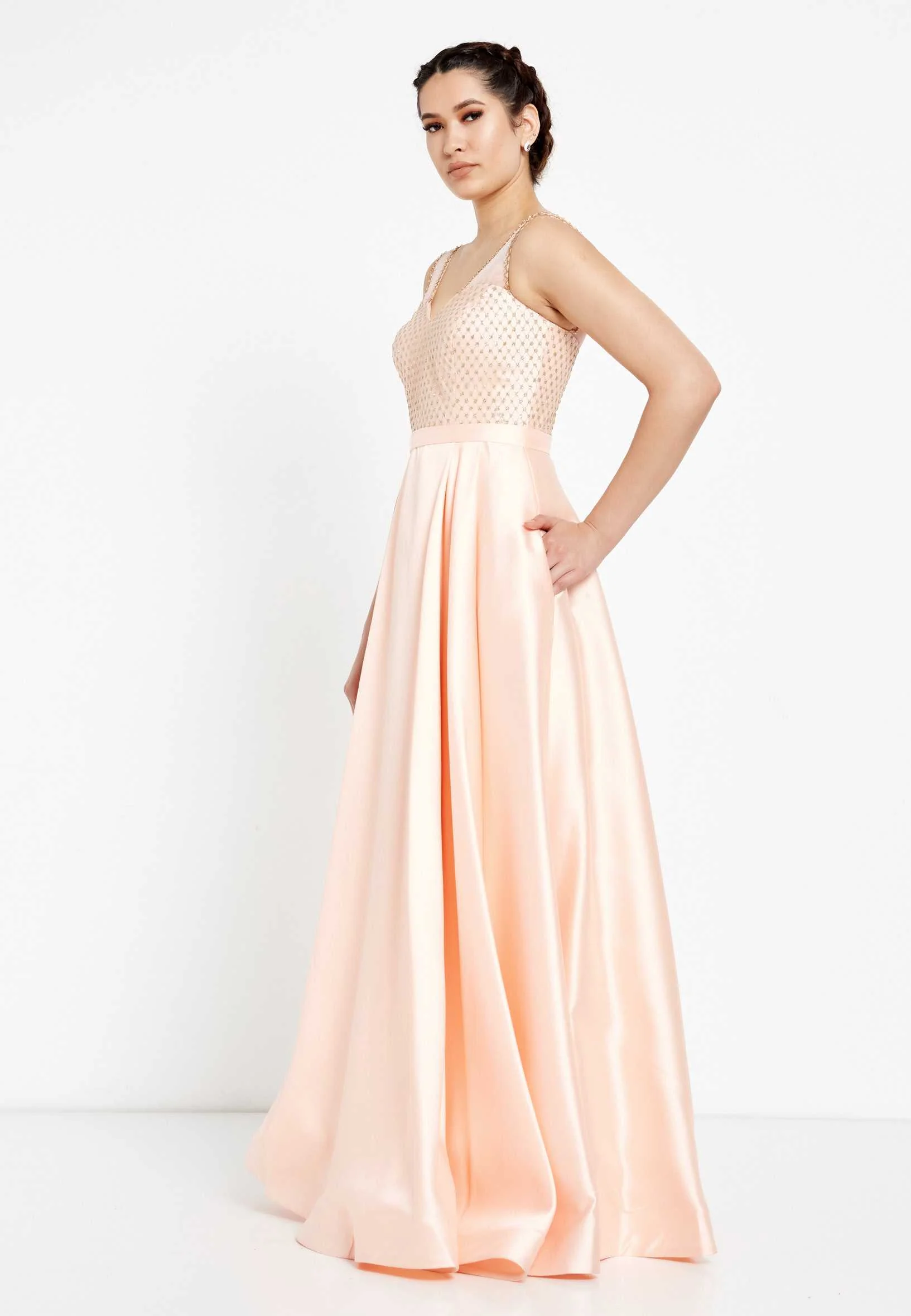 Sleeveless Maxi Satin A - Line Regular Prom Dress rmn2435 - Image 15