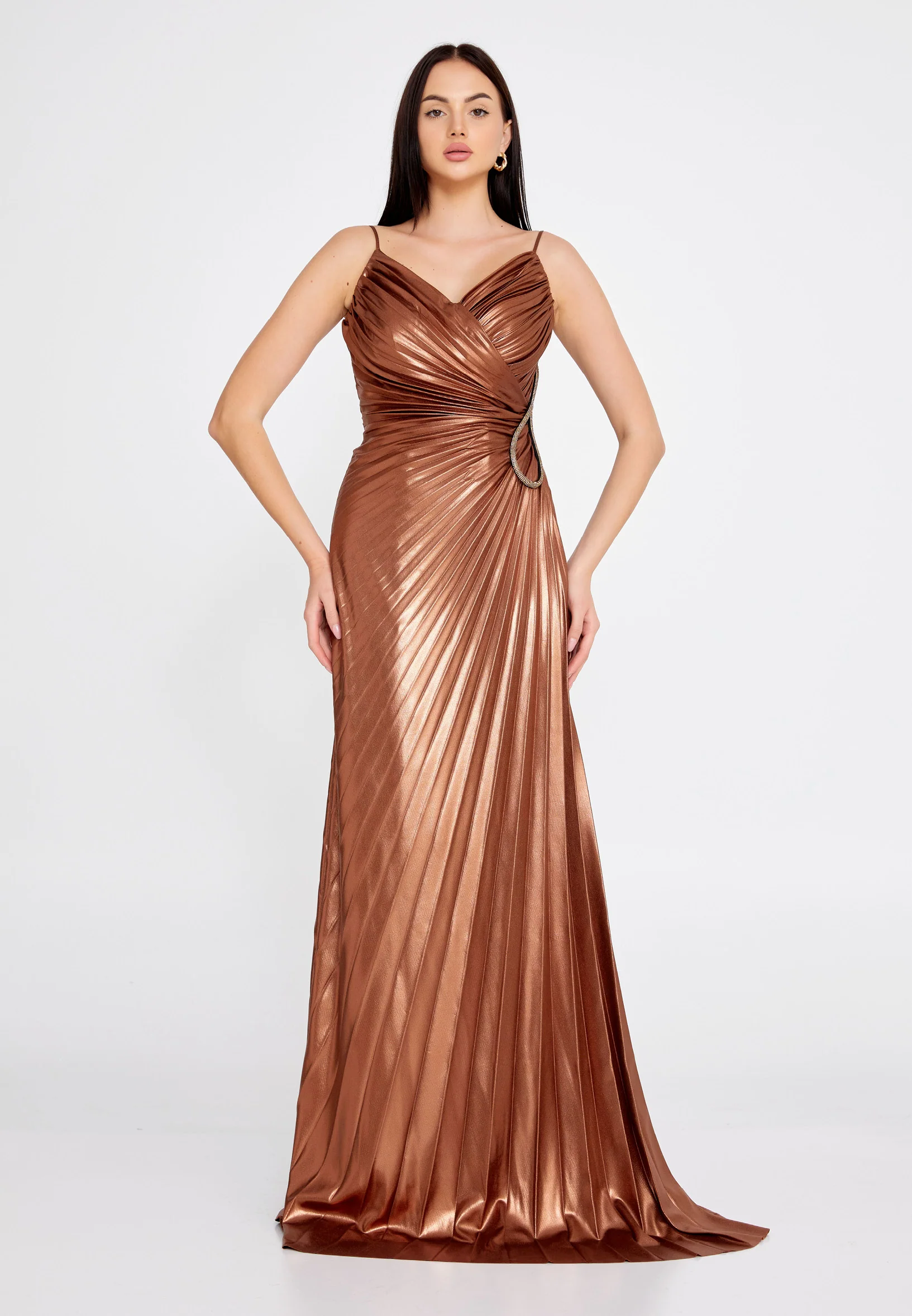 Sleeveless Maxi Satin Column Regular Evening Dress omn486