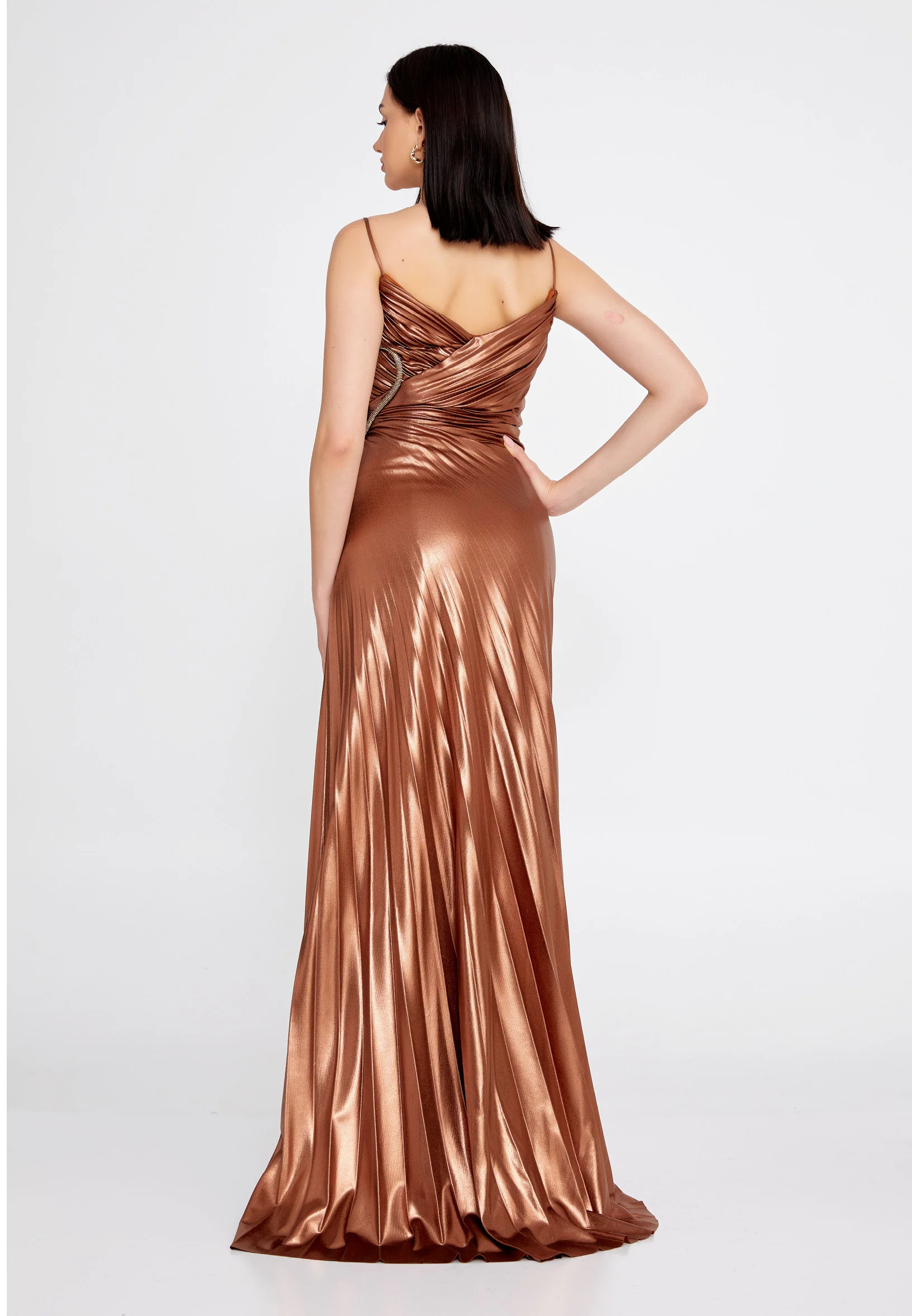 Sleeveless Maxi Satin Column Regular Evening Dress omn486 - Image 2