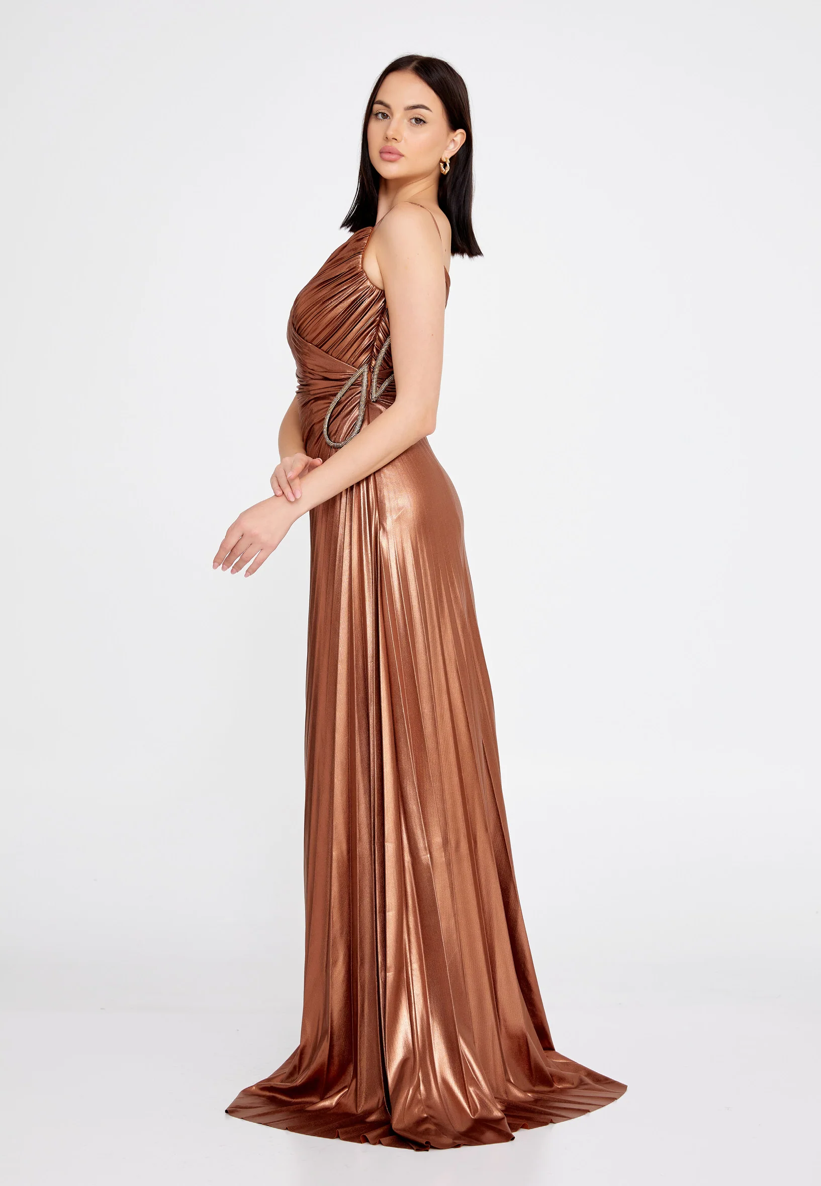 Sleeveless Maxi Satin Column Regular Evening Dress omn486 - Image 3