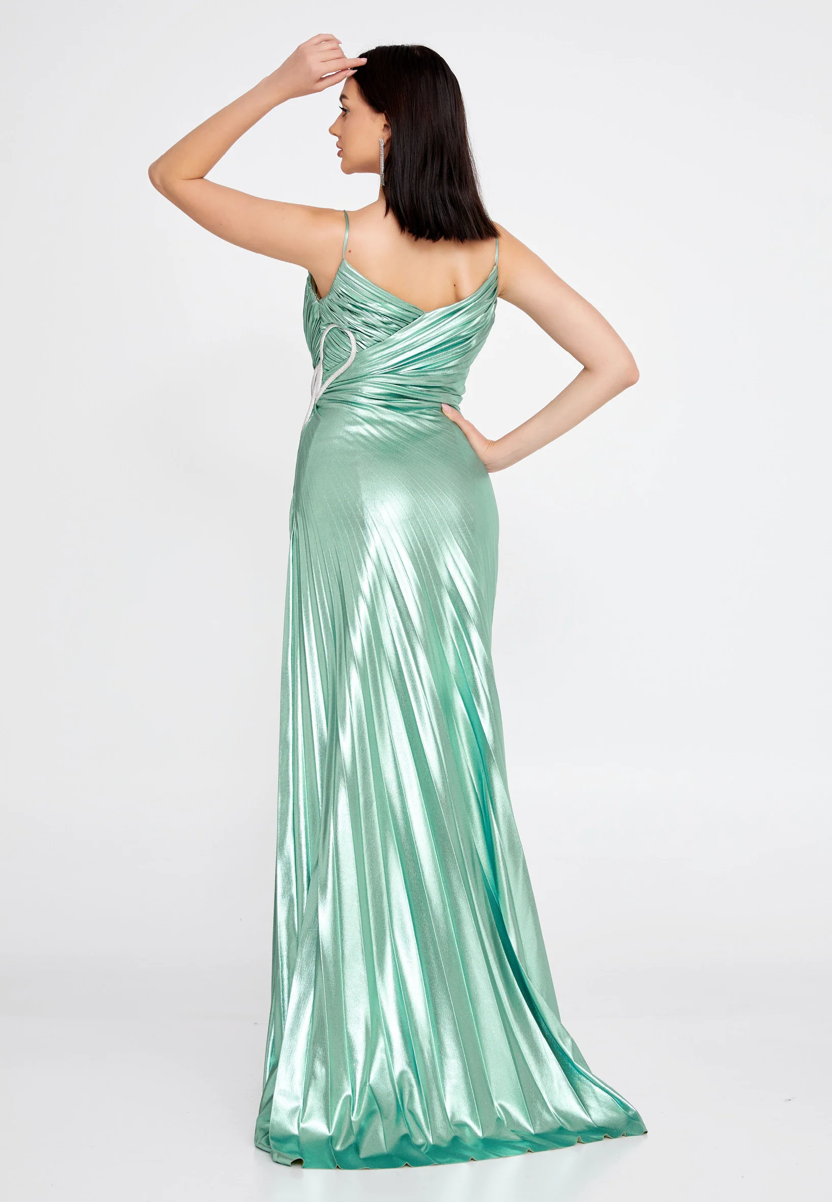 Sleeveless Maxi Satin Column Regular Evening Dress omn486 - Image 6