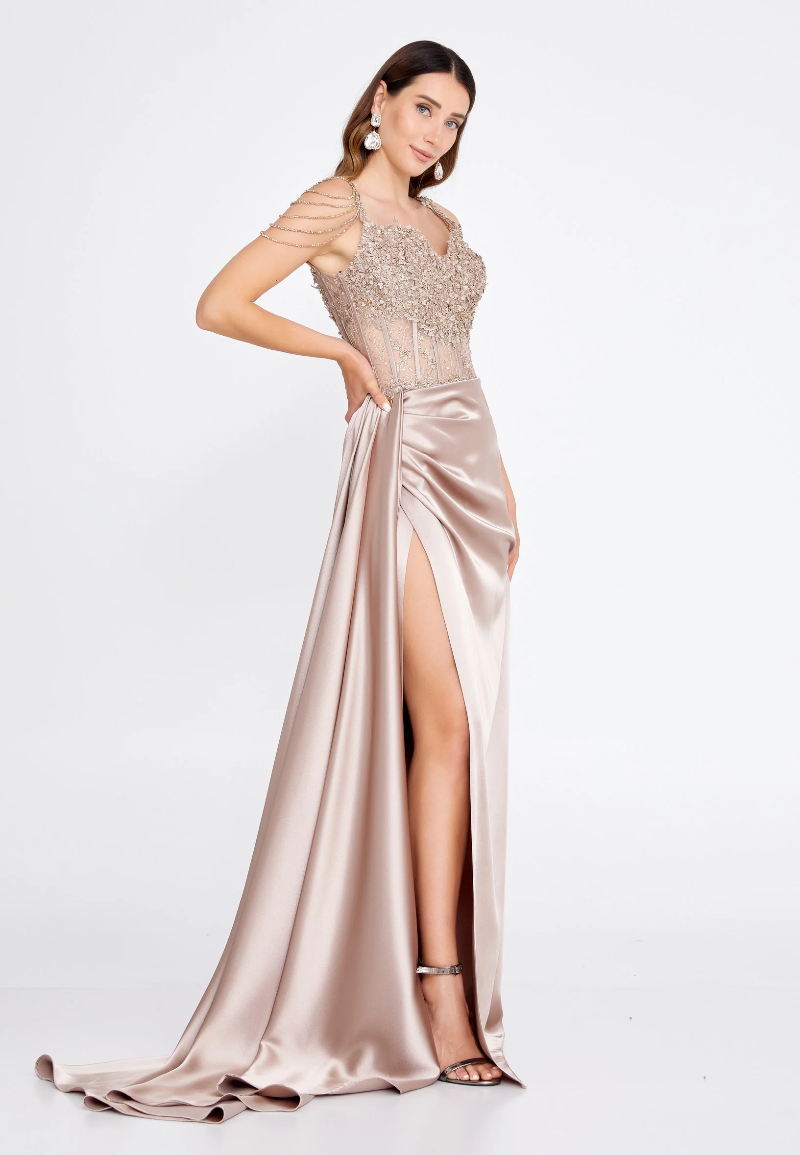 Sleeveless Maxi Satin Column Regular Wedding Guest Dress aln1508 - Image 3