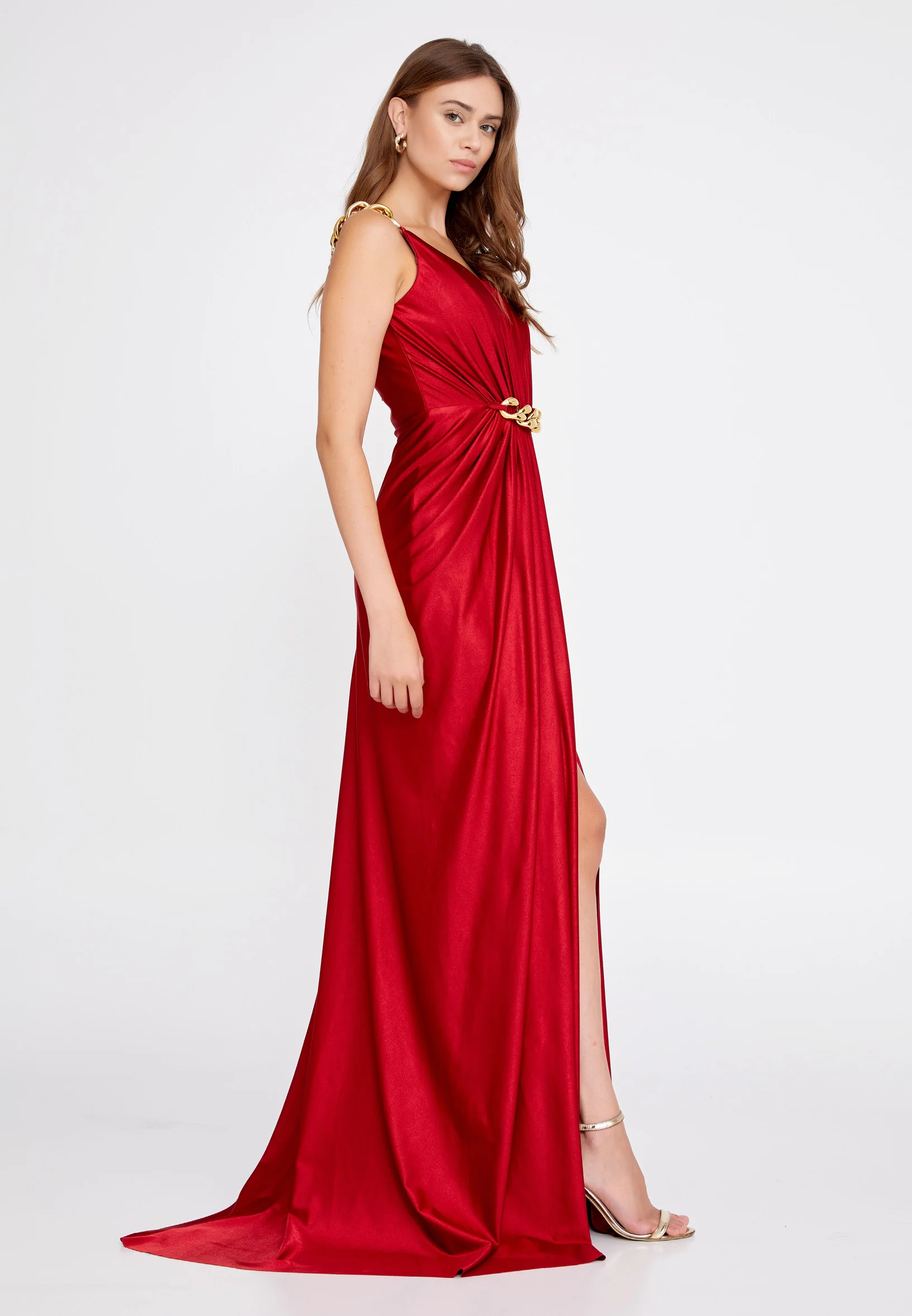 Sleeveless Maxi Satin Column Regular Wedding Guest Dress fch2202 - Image 3