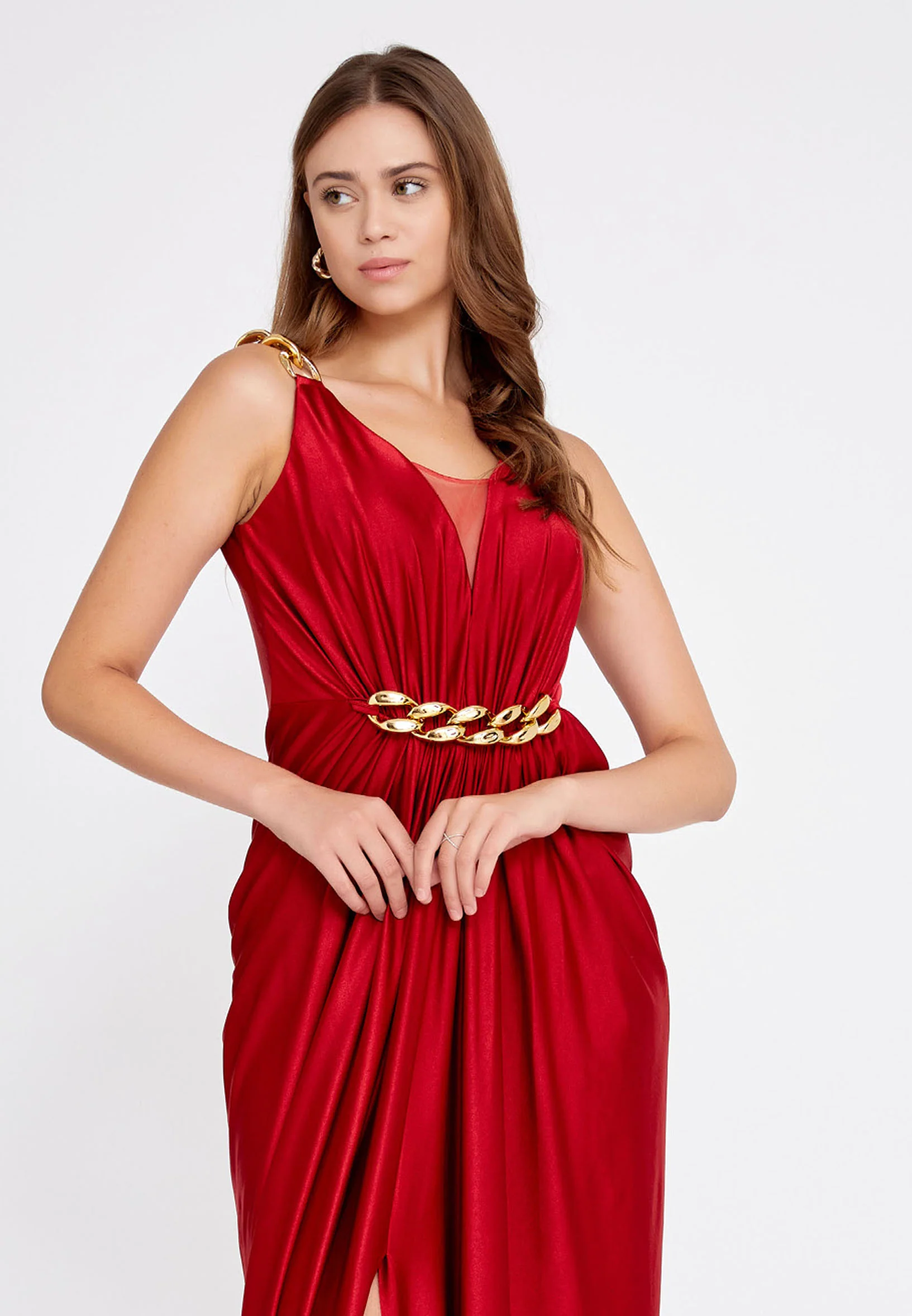 Sleeveless Maxi Satin Column Regular Wedding Guest Dress fch2202 - Image 4