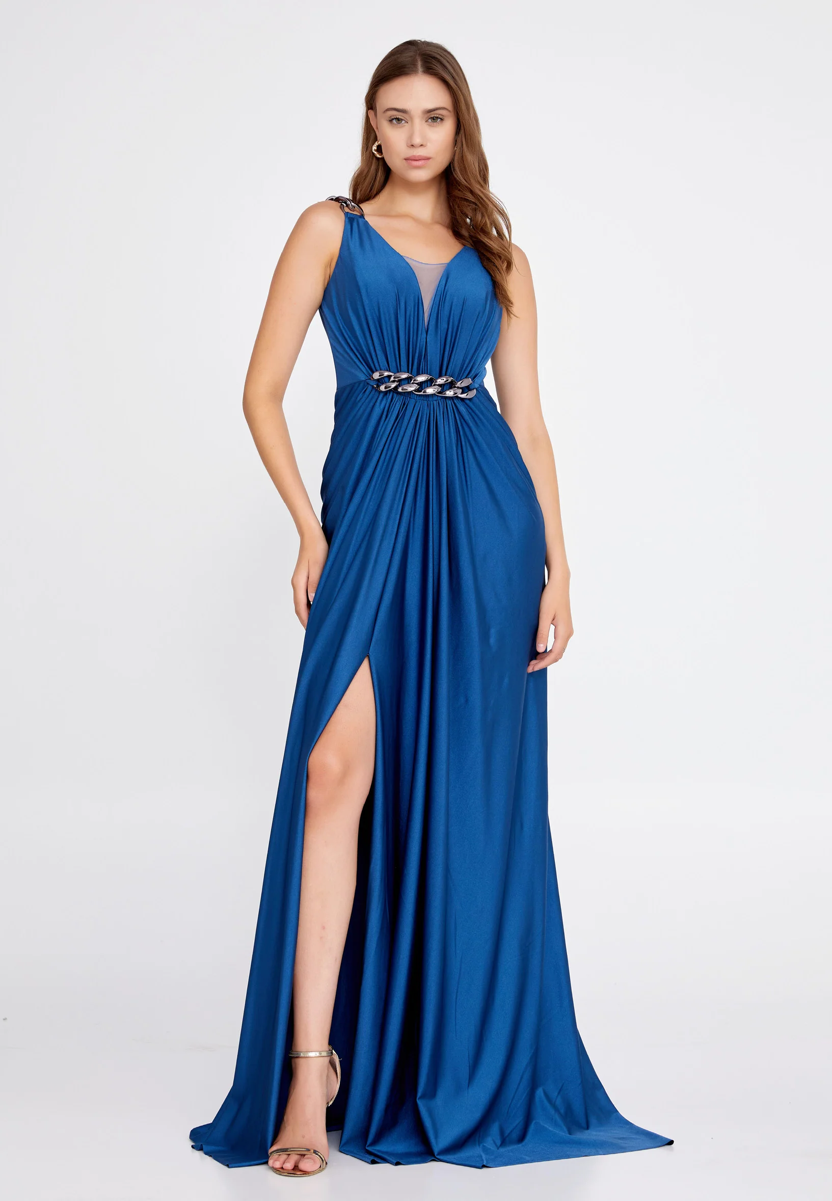 Sleeveless Maxi Satin Column Regular Wedding Guest Dress fch2202 - Image 9