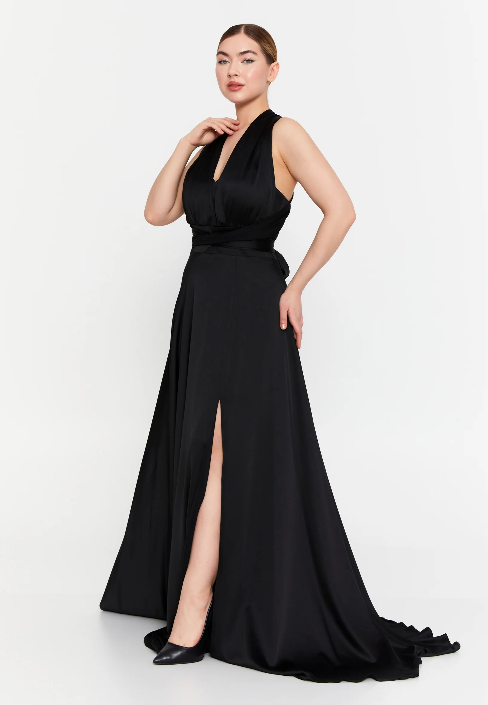 Sleeveless Maxi Satin Column Regular Wedding Guest Dress msp77377 - Image 3
