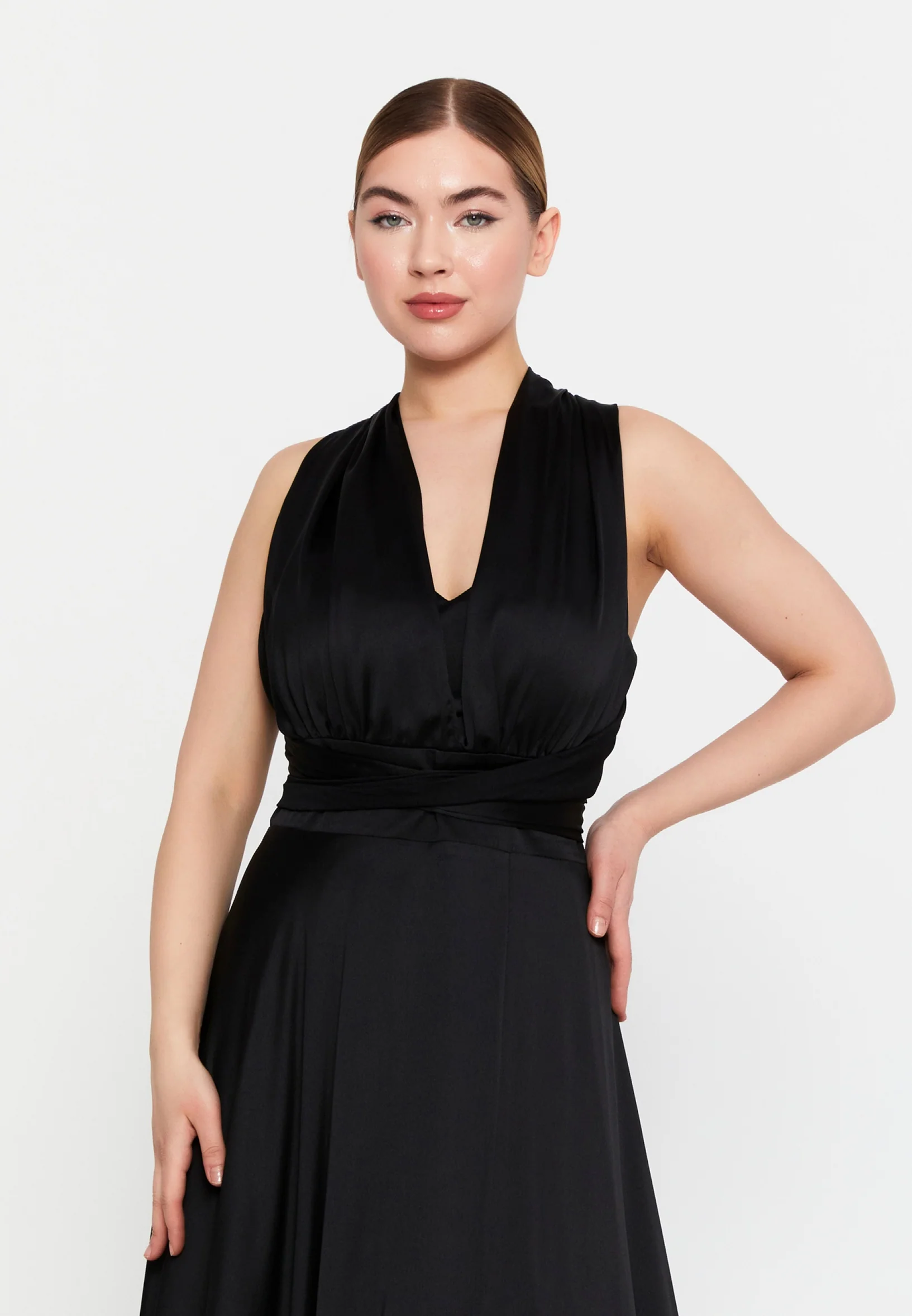Sleeveless Maxi Satin Column Regular Wedding Guest Dress msp77377 - Image 4