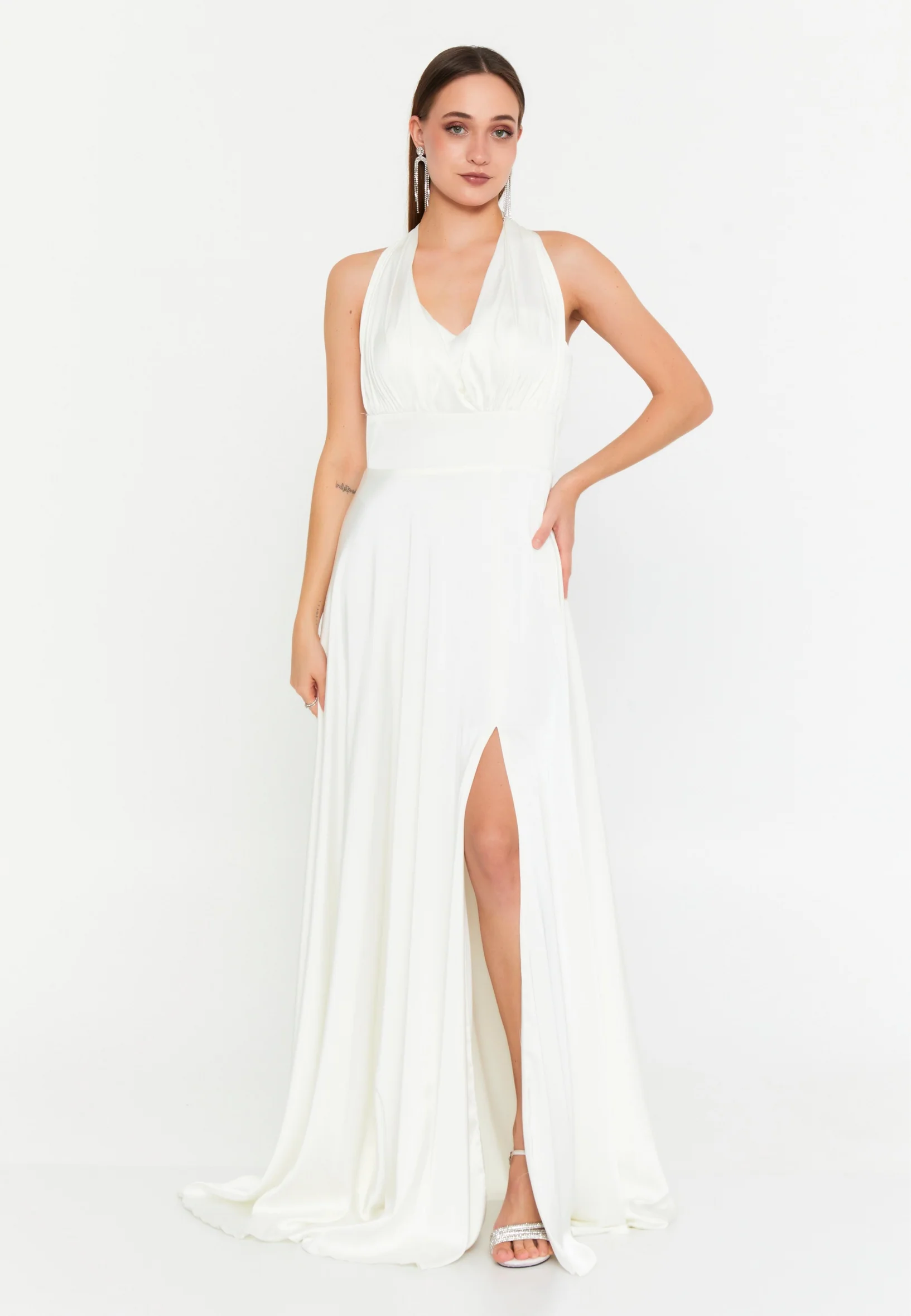 Sleeveless Maxi Satin Column Regular Wedding Guest Dress msp77377 - Image 5