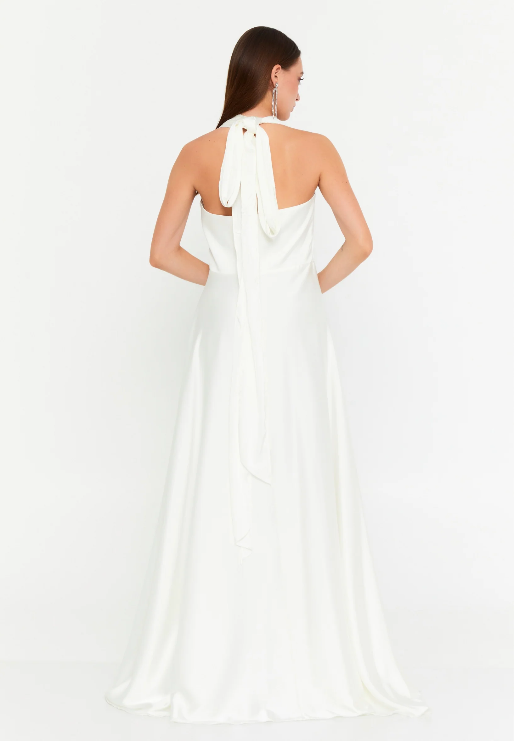Sleeveless Maxi Satin Column Regular Wedding Guest Dress msp77377 - Image 6
