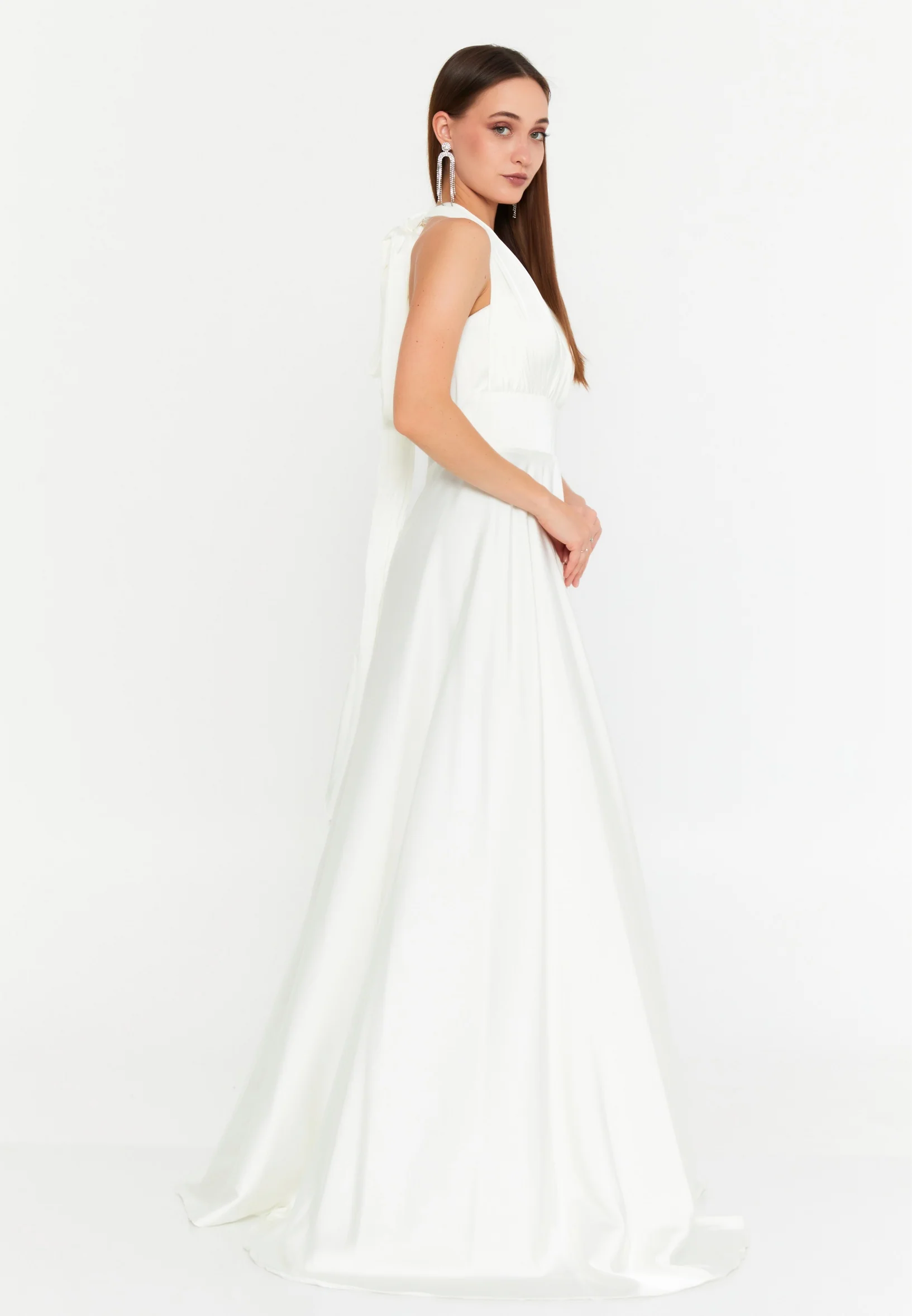 Sleeveless Maxi Satin Column Regular Wedding Guest Dress msp77377 - Image 7