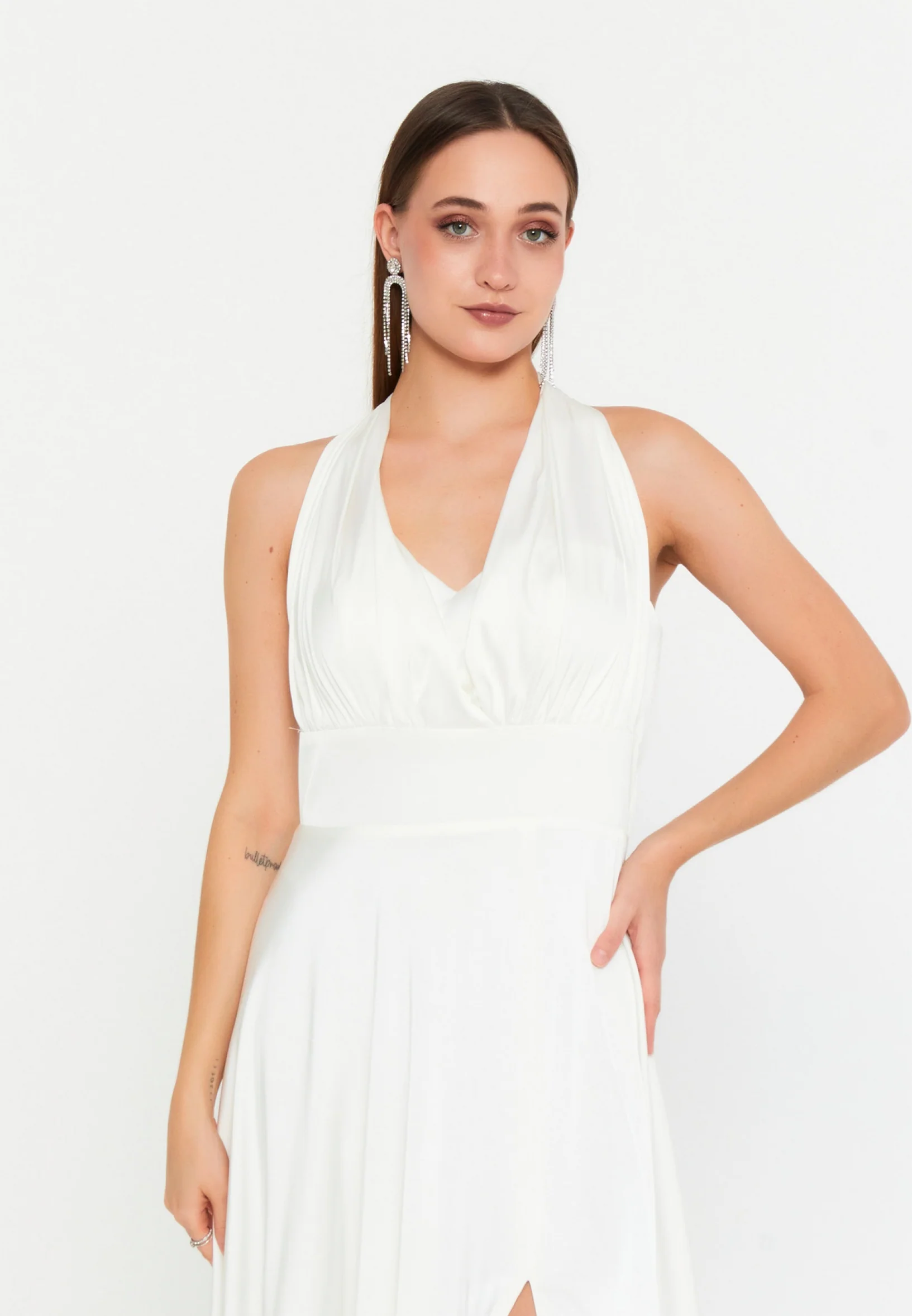 Sleeveless Maxi Satin Column Regular Wedding Guest Dress msp77377 - Image 8
