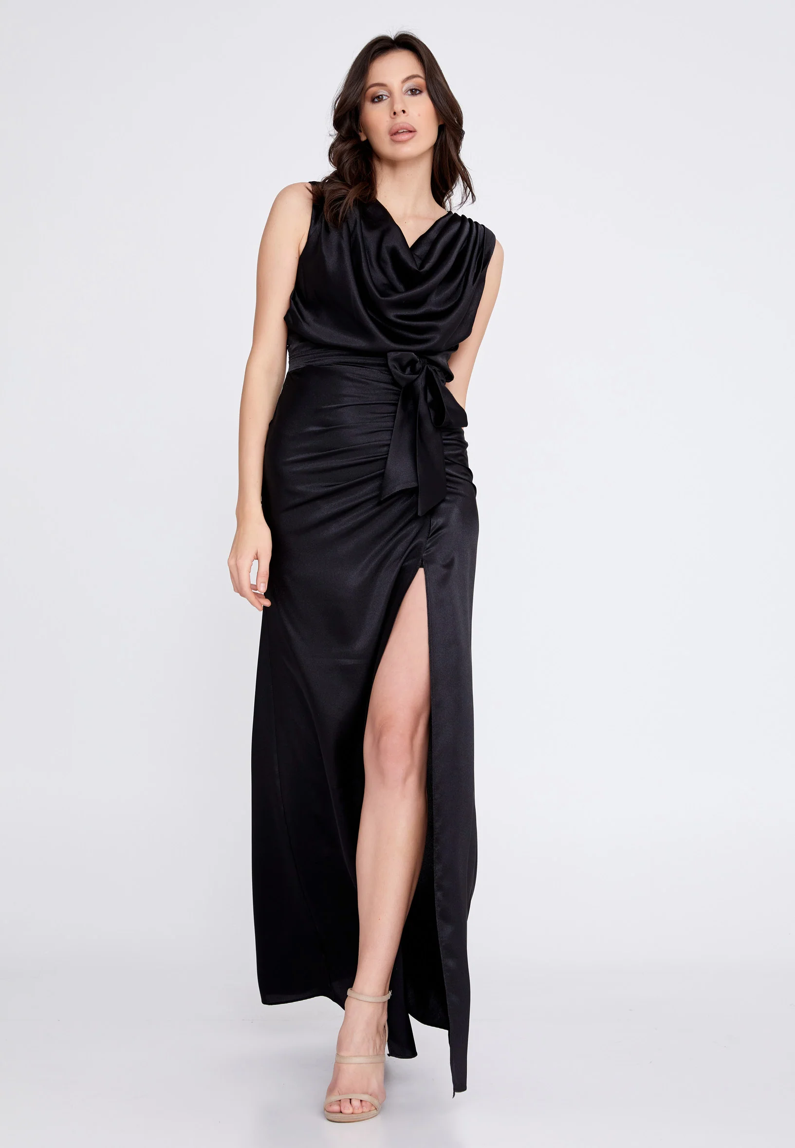 Sleeveless Maxi Satin Column Regular Wedding Guest Dress rmn3154