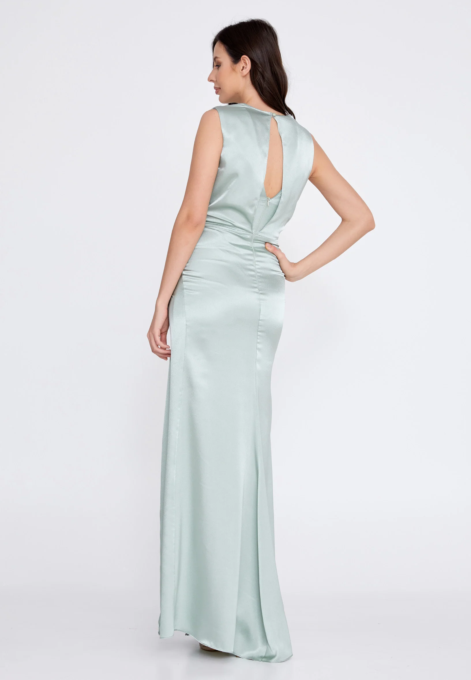 Sleeveless Maxi Satin Column Regular Wedding Guest Dress rmn3154 - Image 10