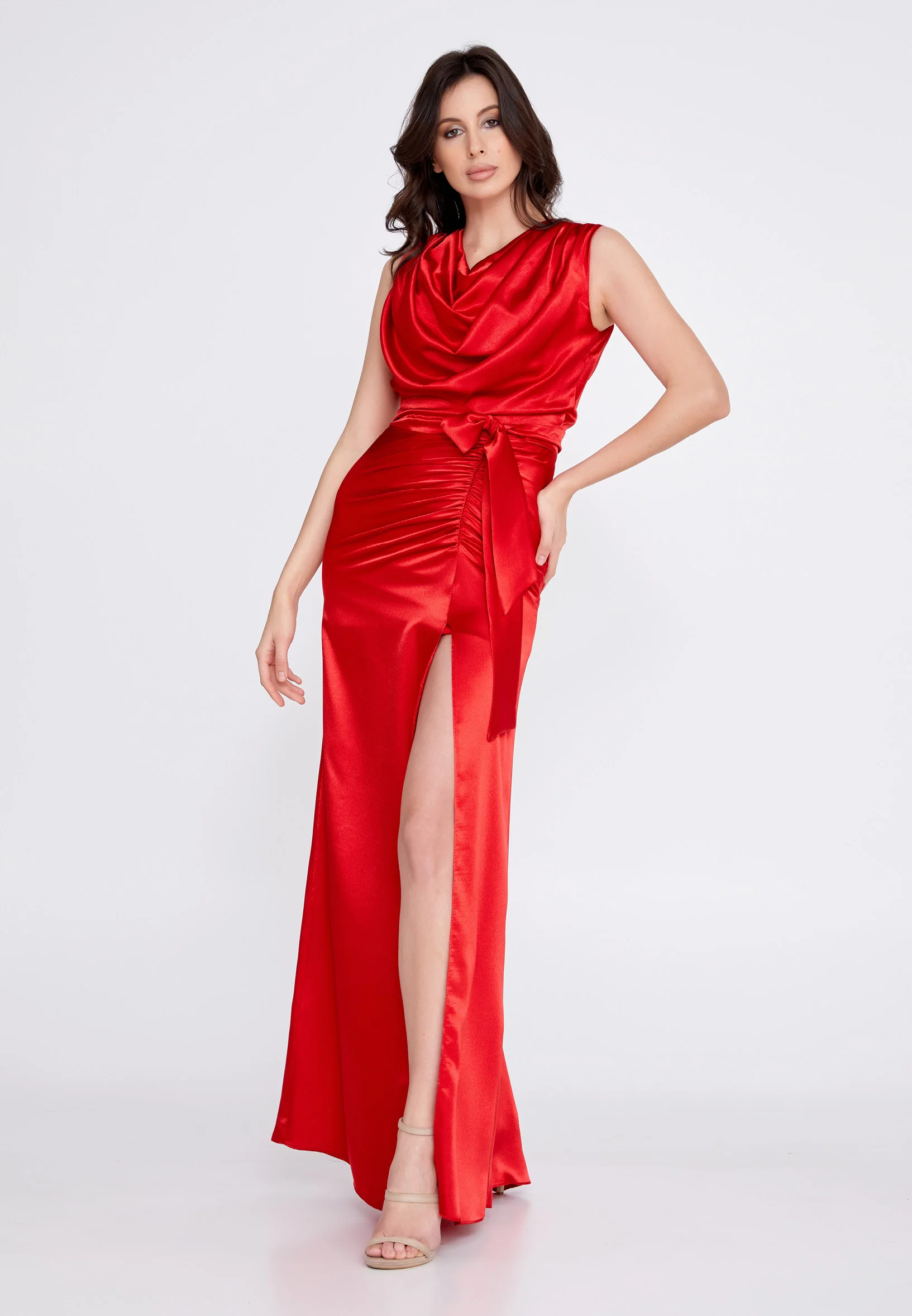 Sleeveless Maxi Satin Column Regular Wedding Guest Dress rmn3154 - Image 13