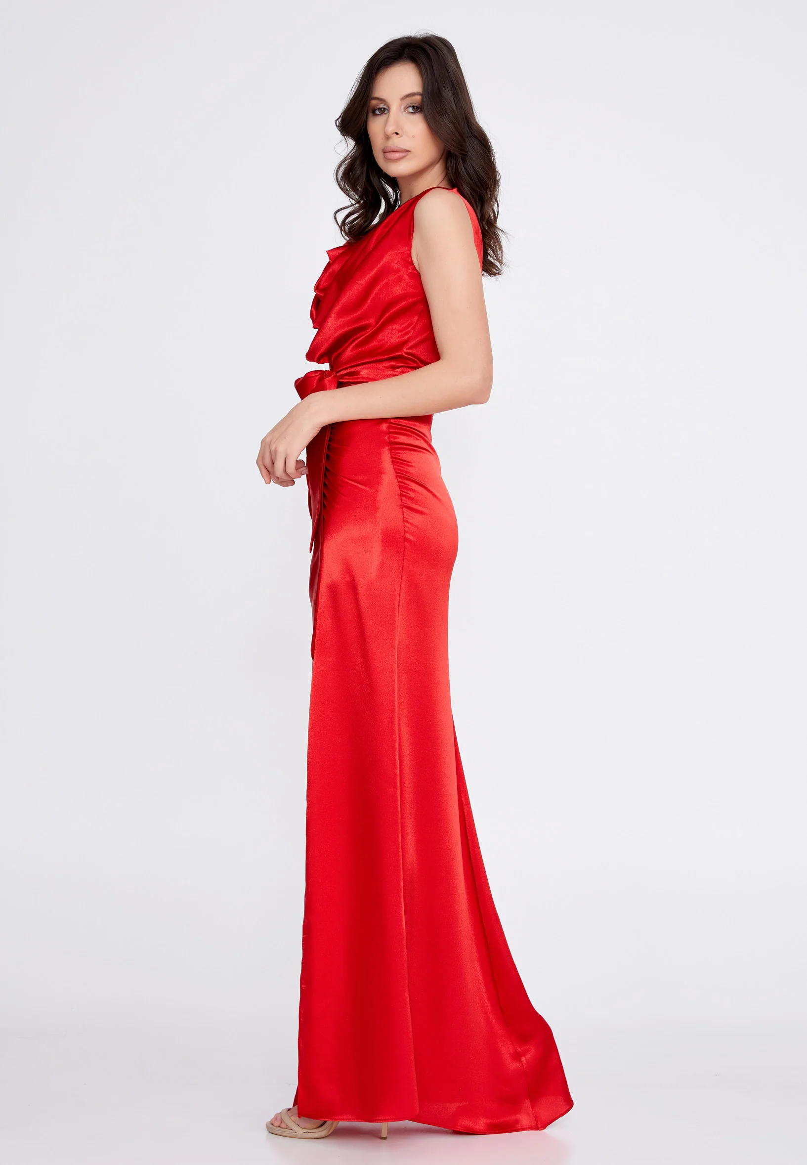 Sleeveless Maxi Satin Column Regular Wedding Guest Dress rmn3154 - Image 15