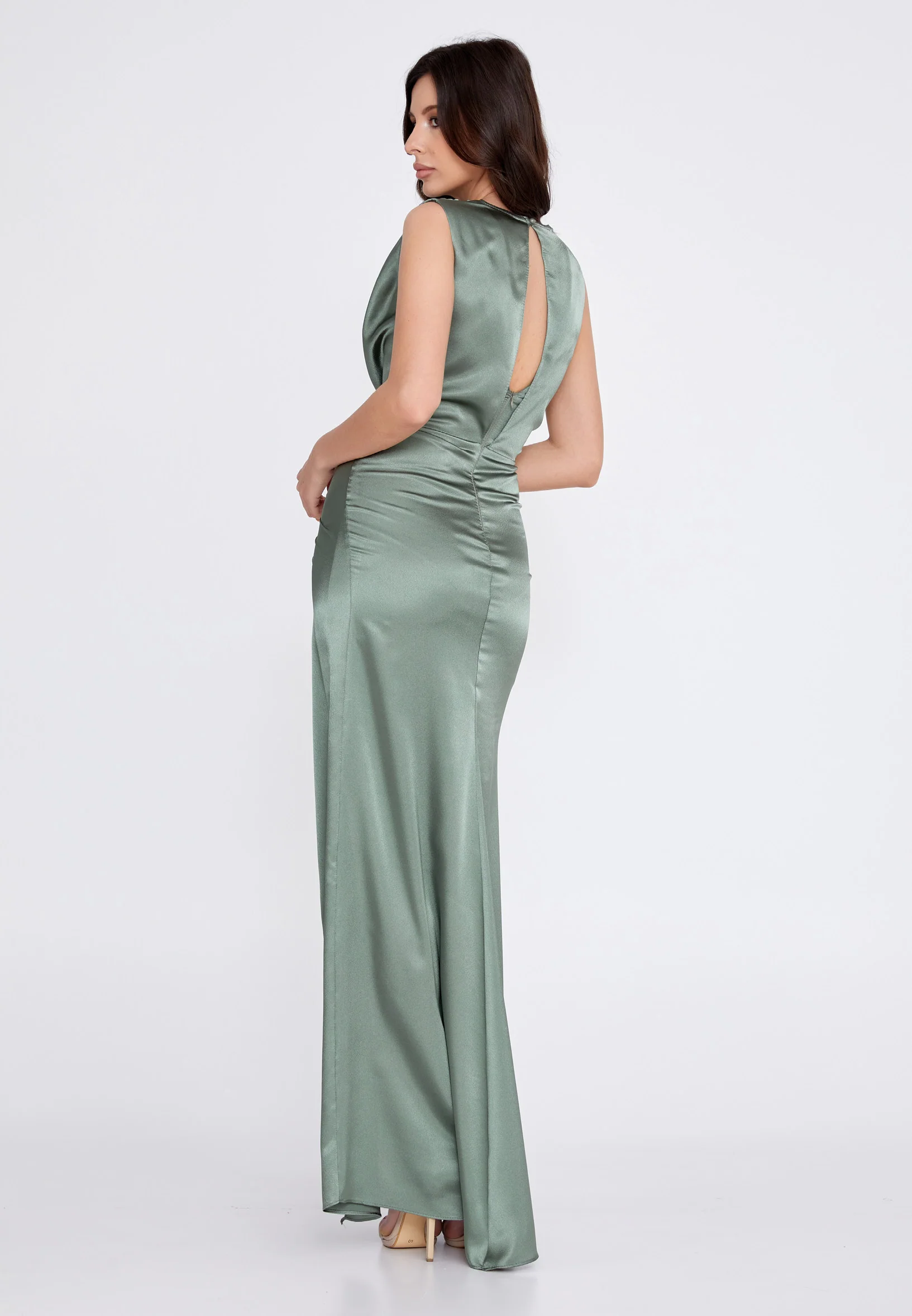 Sleeveless Maxi Satin Column Regular Wedding Guest Dress rmn3154 - Image 6