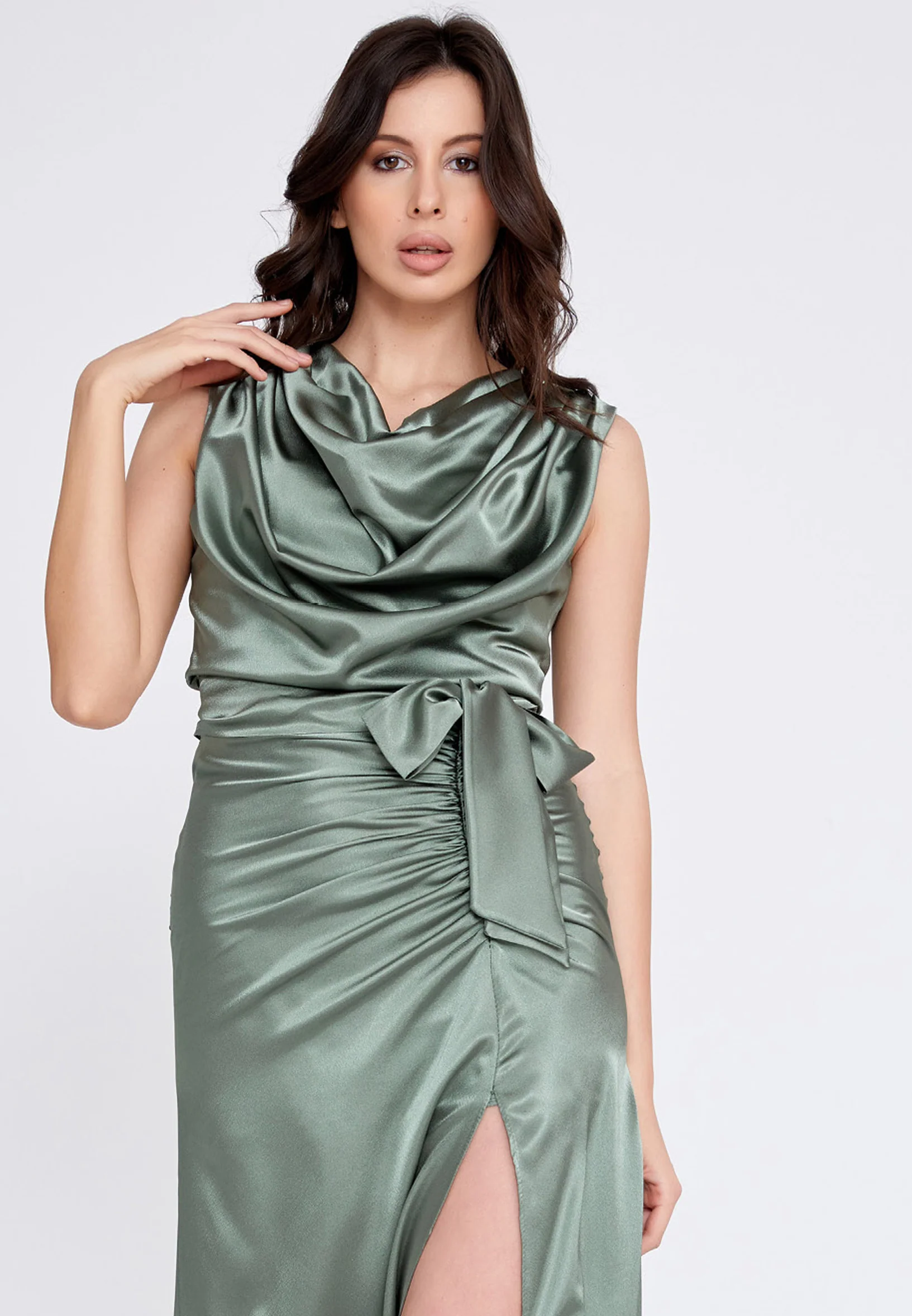 Sleeveless Maxi Satin Column Regular Wedding Guest Dress rmn3154 - Image 8