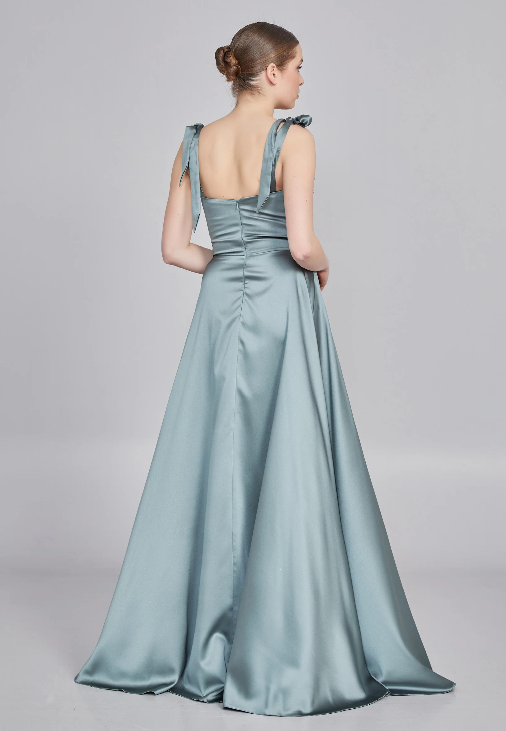 Sleeveless Maxi Satin Column Regular Wedding Guest Dress rmn3200 - Image 10