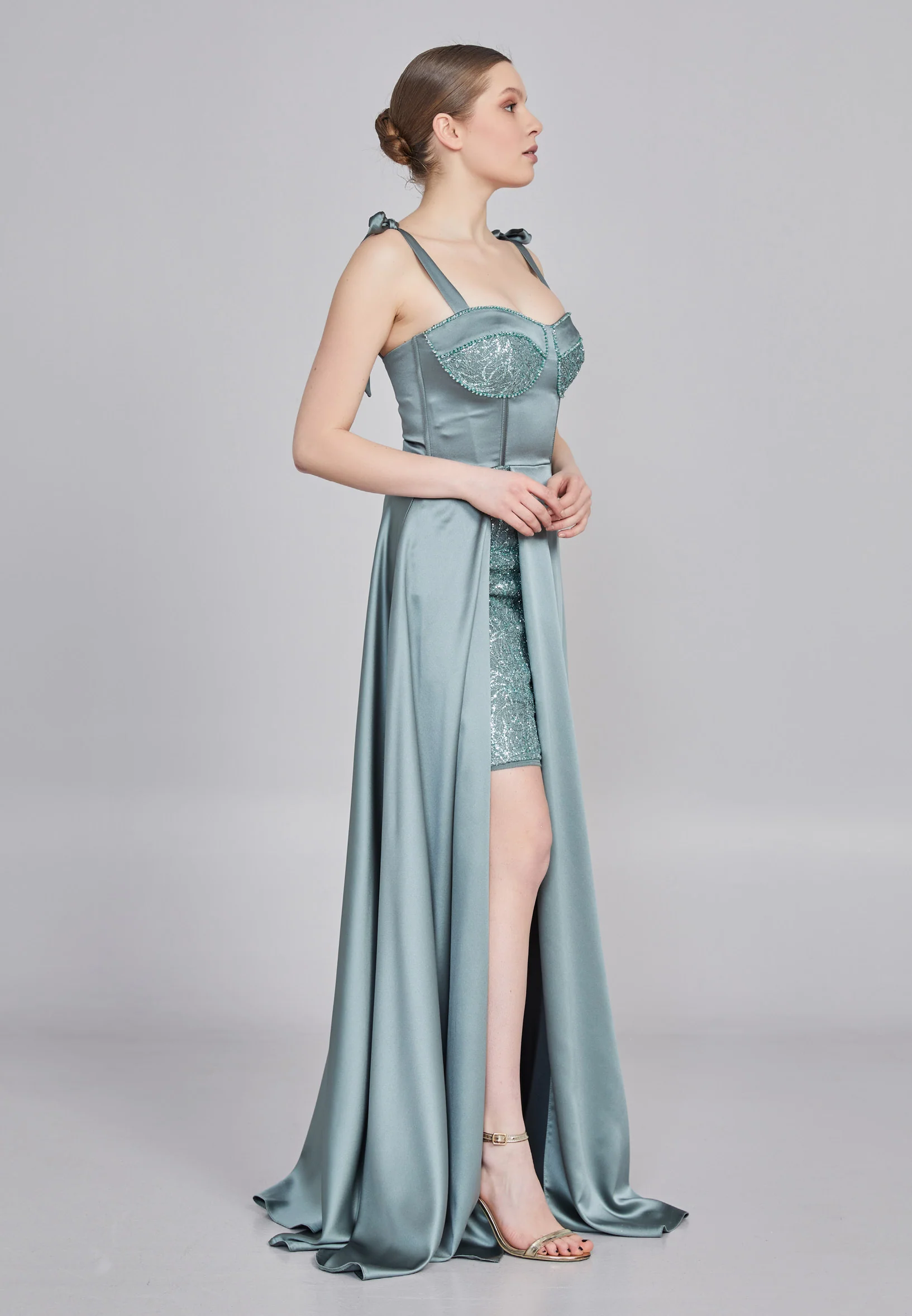 Sleeveless Maxi Satin Column Regular Wedding Guest Dress rmn3200 - Image 11
