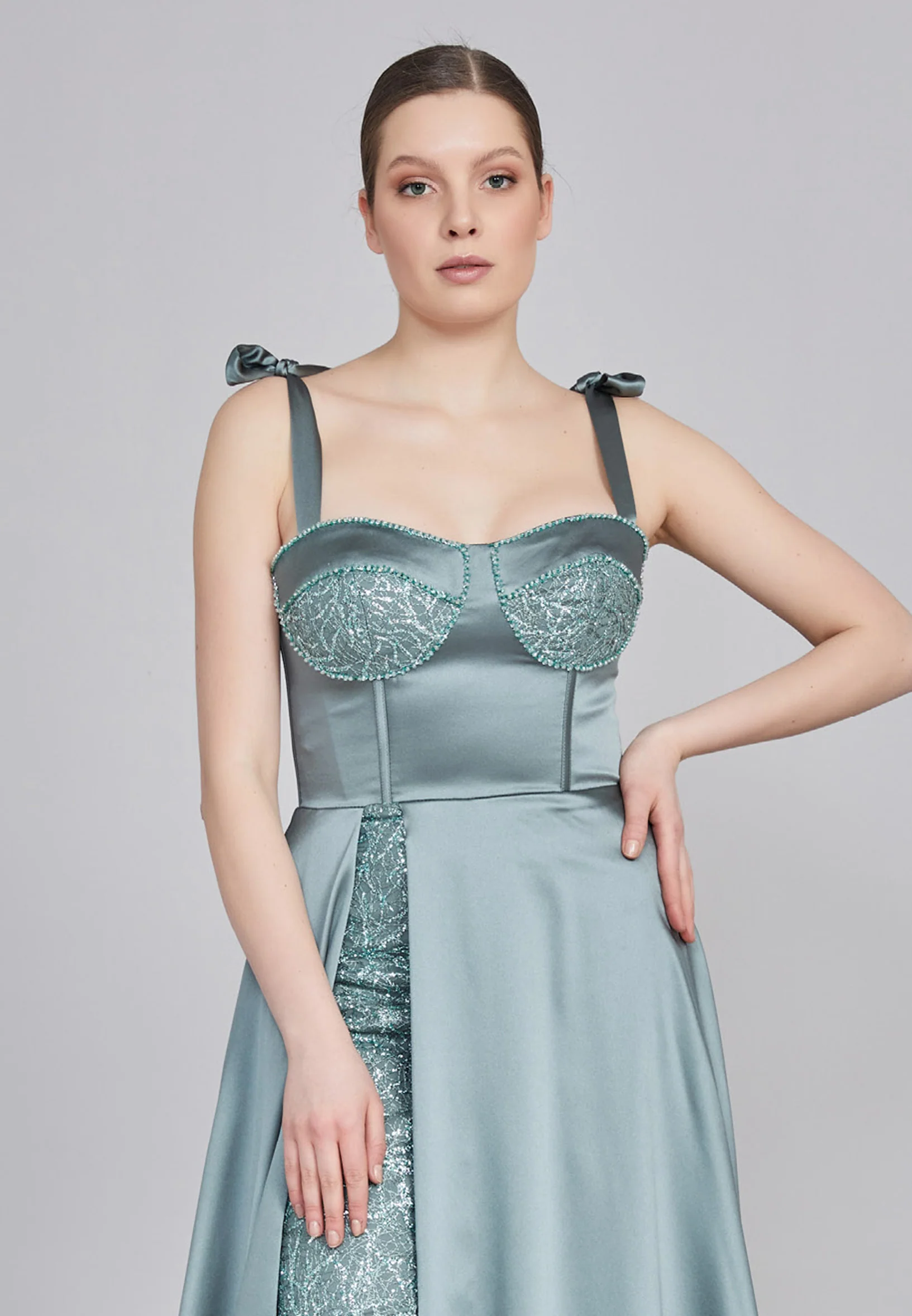 Sleeveless Maxi Satin Column Regular Wedding Guest Dress rmn3200 - Image 12