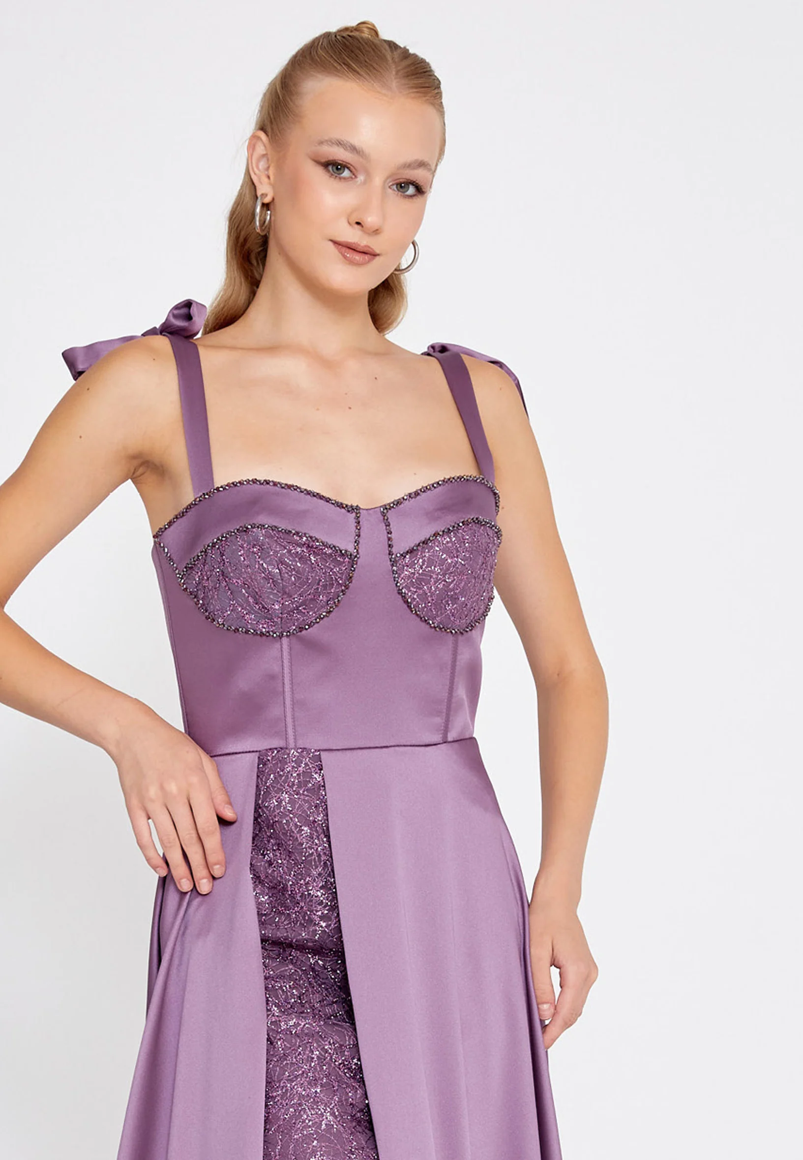 Sleeveless Maxi Satin Column Regular Wedding Guest Dress rmn3200 - Image 16