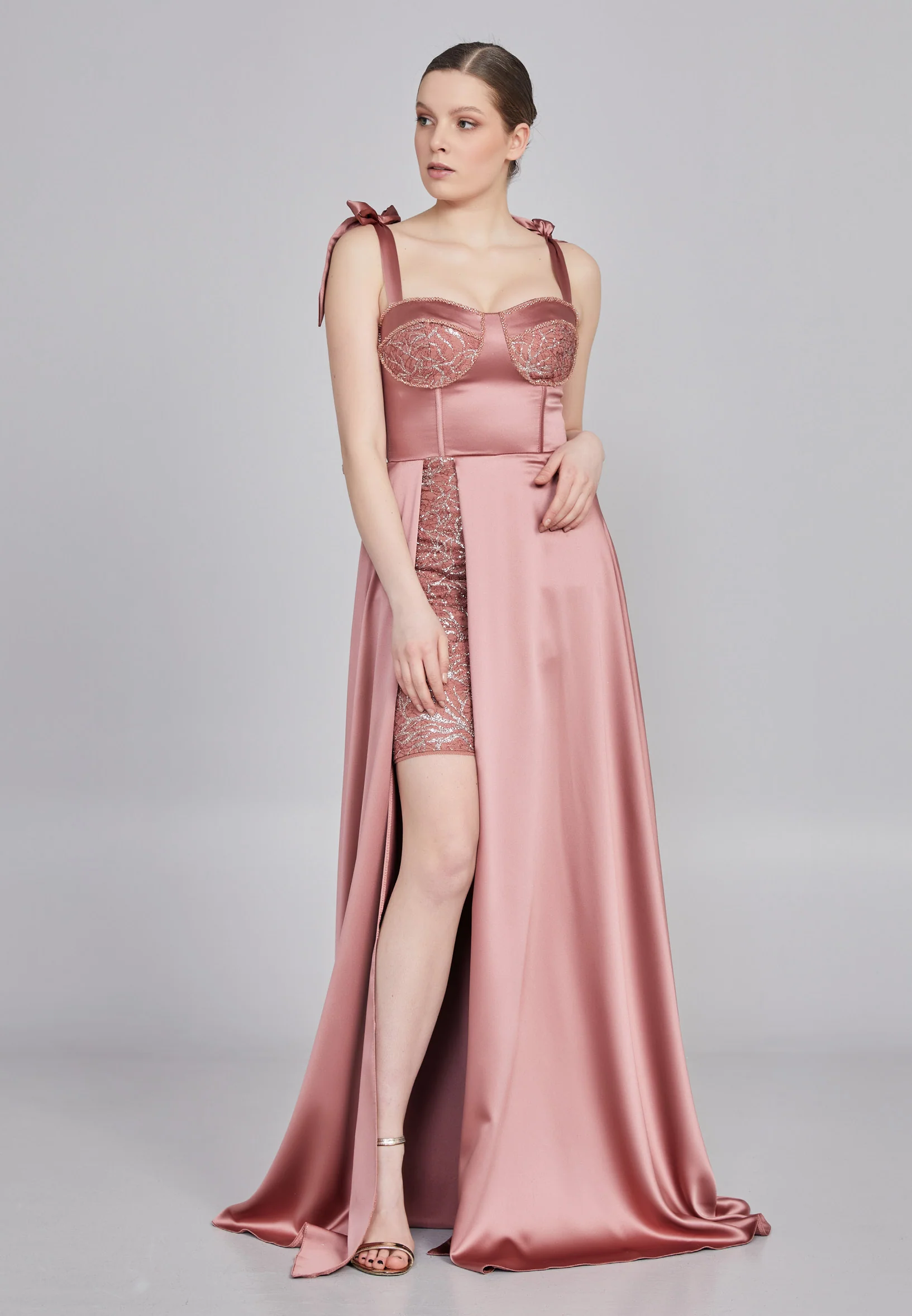 Sleeveless Maxi Satin Column Regular Wedding Guest Dress rmn3200 - Image 17