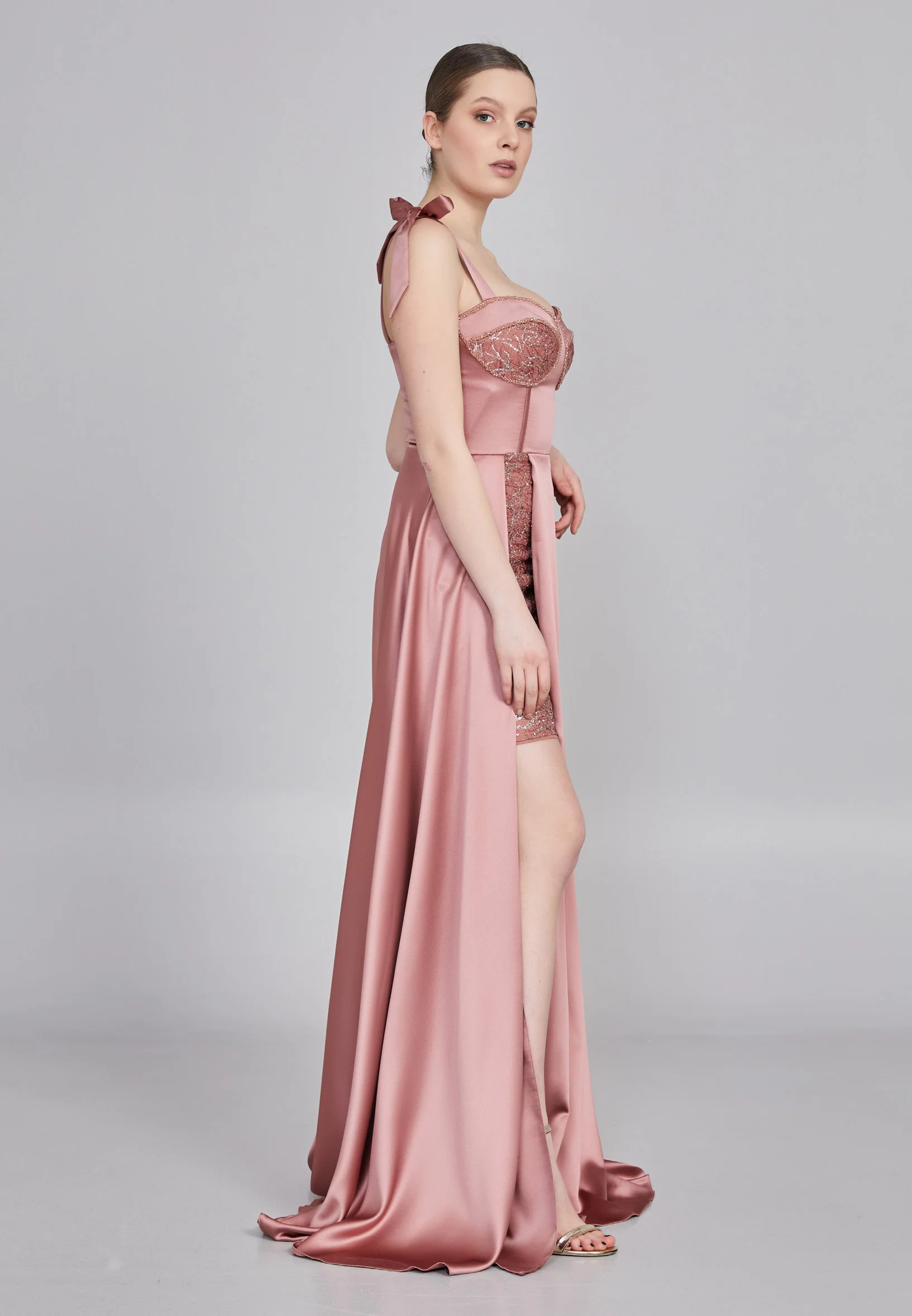 Sleeveless Maxi Satin Column Regular Wedding Guest Dress rmn3200 - Image 19