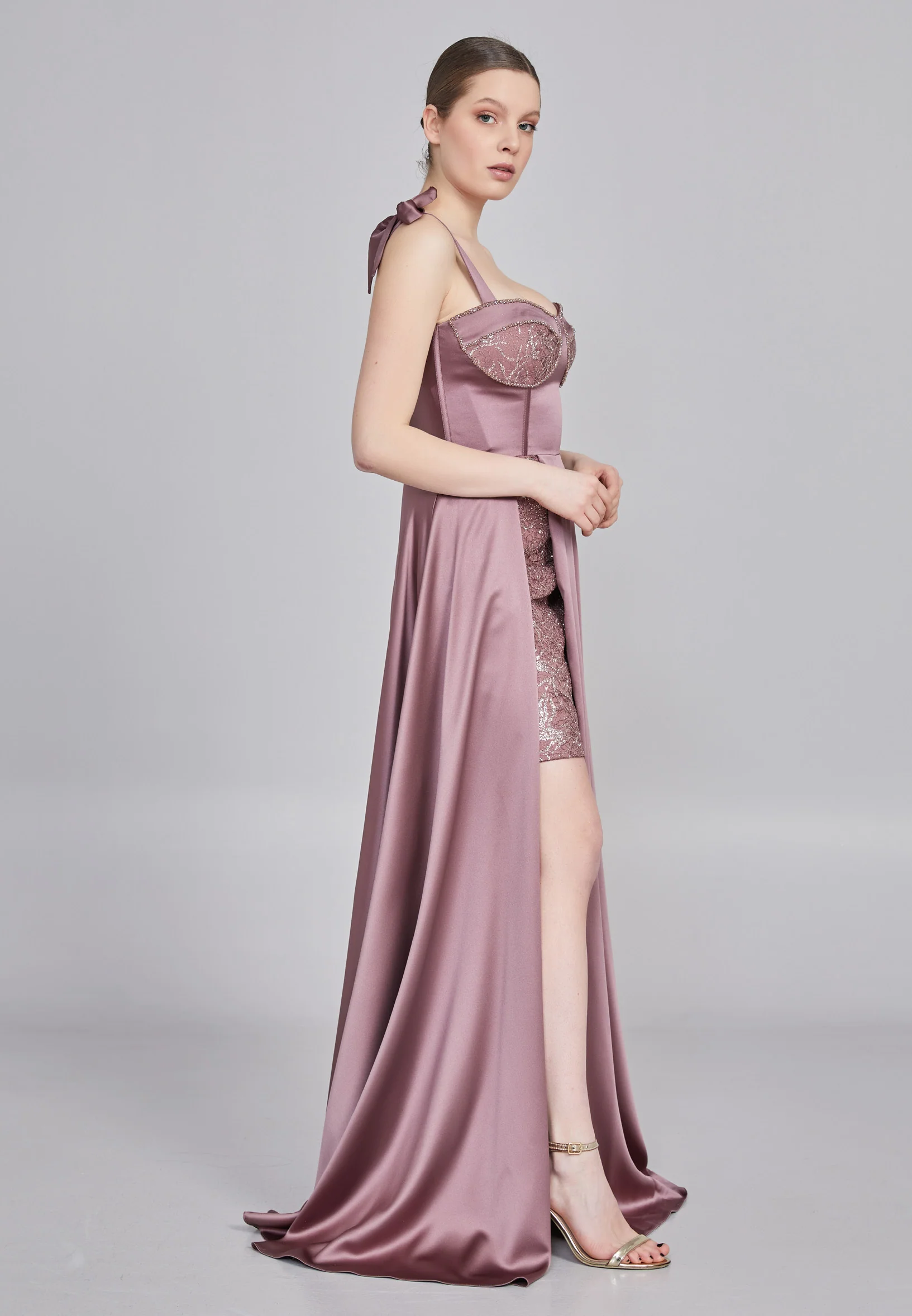Sleeveless Maxi Satin Column Regular Wedding Guest Dress rmn3200 - Image 23