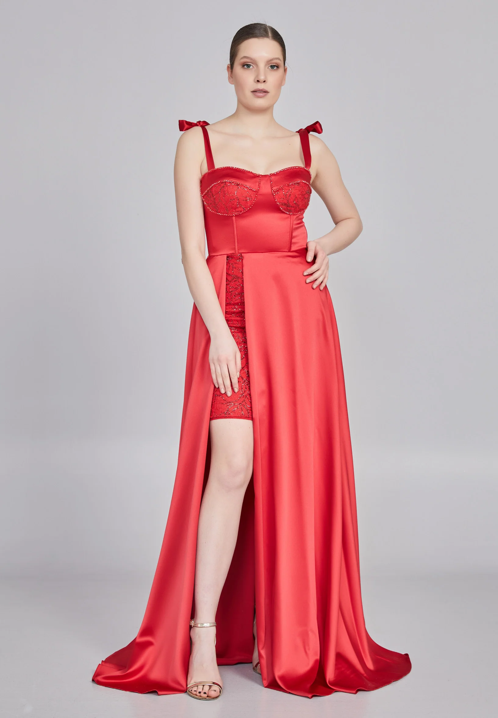 Sleeveless Maxi Satin Column Regular Wedding Guest Dress rmn3200 - Image 25