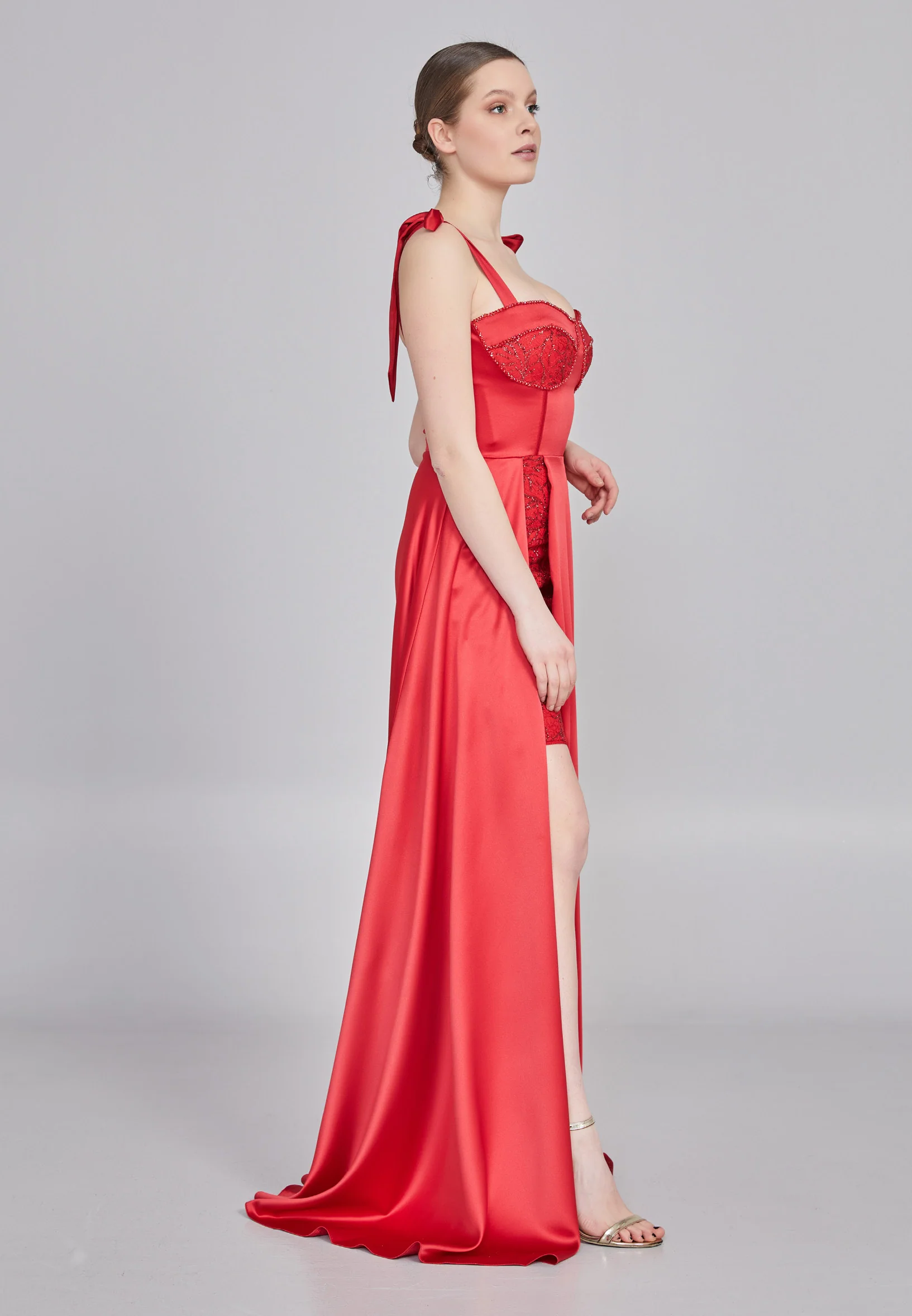 Sleeveless Maxi Satin Column Regular Wedding Guest Dress rmn3200 - Image 27