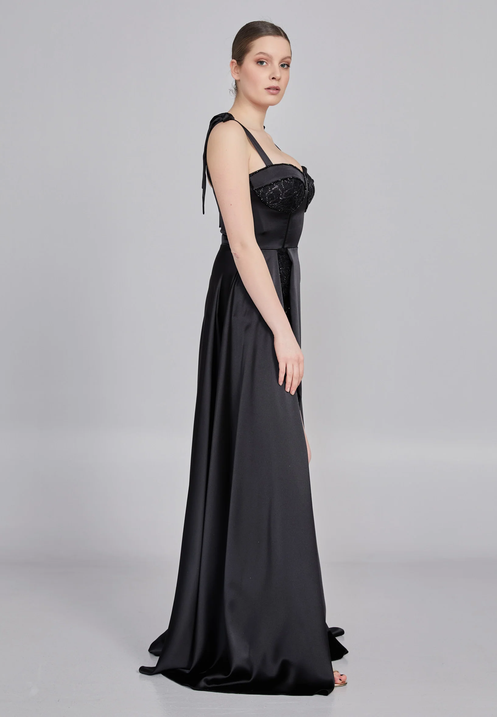 Sleeveless Maxi Satin Column Regular Wedding Guest Dress rmn3200 - Image 3
