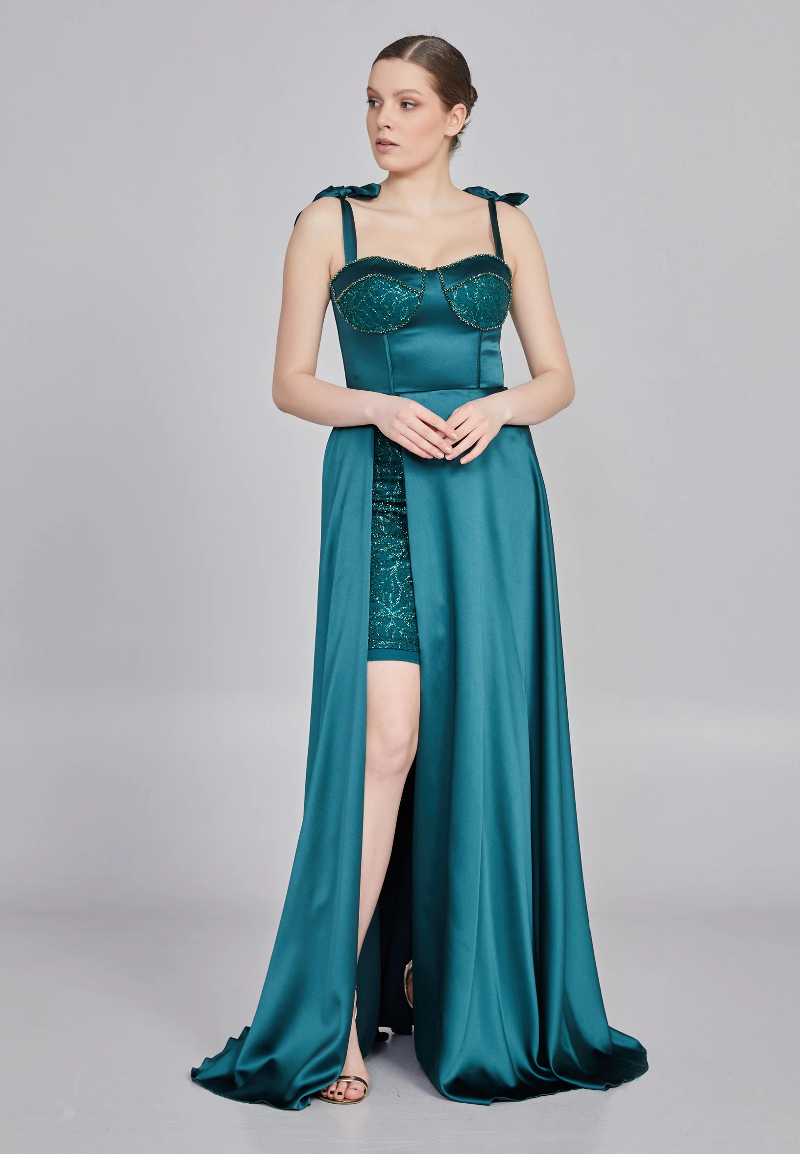 Sleeveless Maxi Satin Column Regular Wedding Guest Dress rmn3200 - Image 5